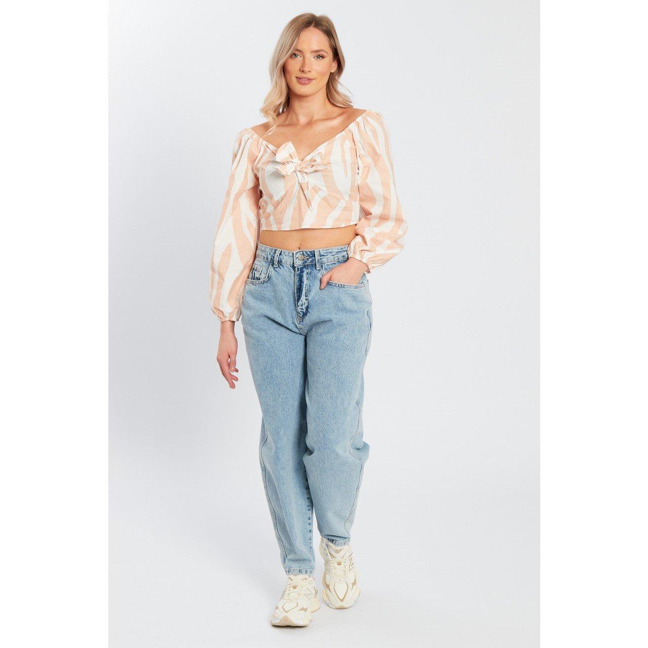 Influence Women's Tie Front Long-Sleeve Crop Top - White - 10 (S)