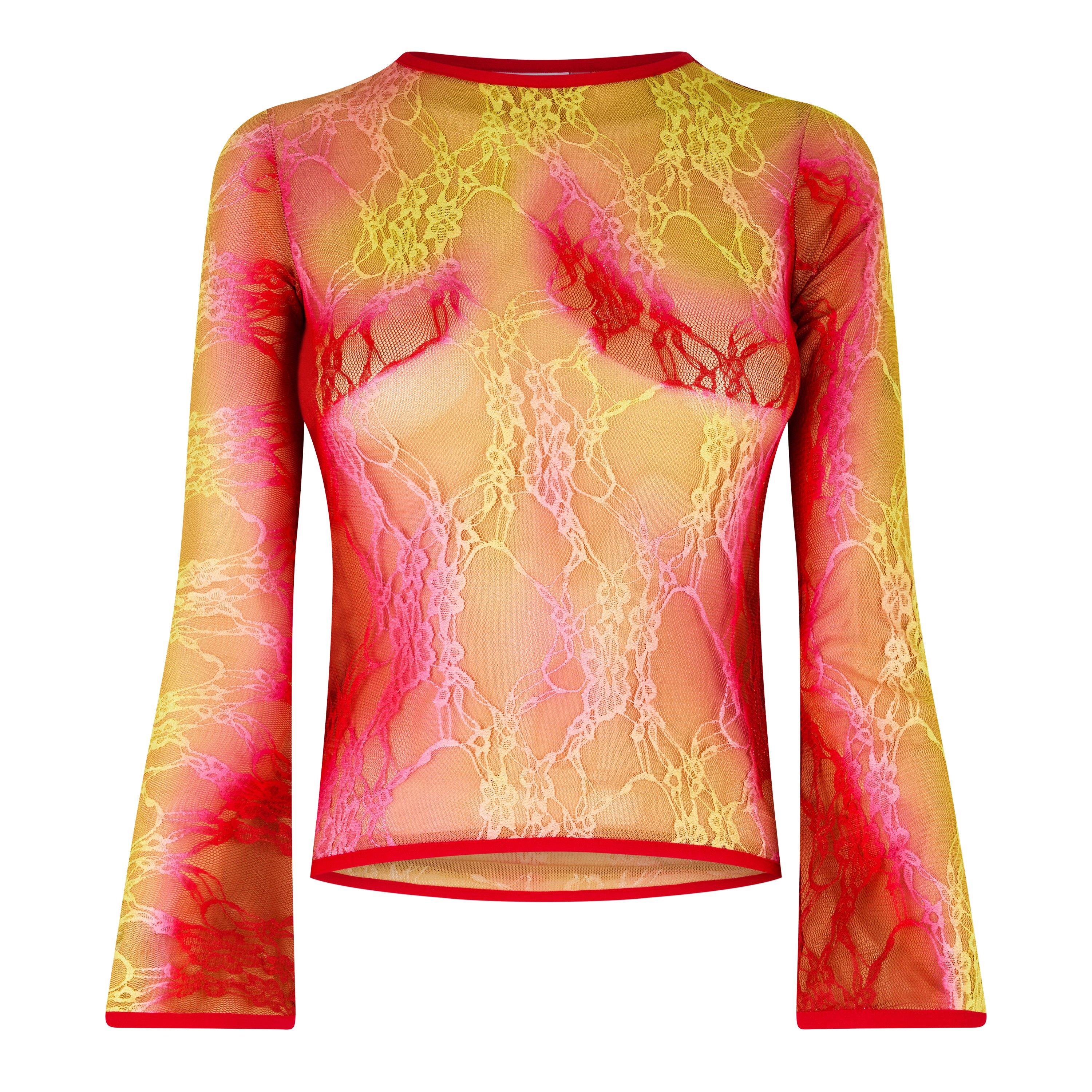 Red Pink - Sinead Gorey - Women's Lace Curve Enhancing Mesh Crop Top - 5