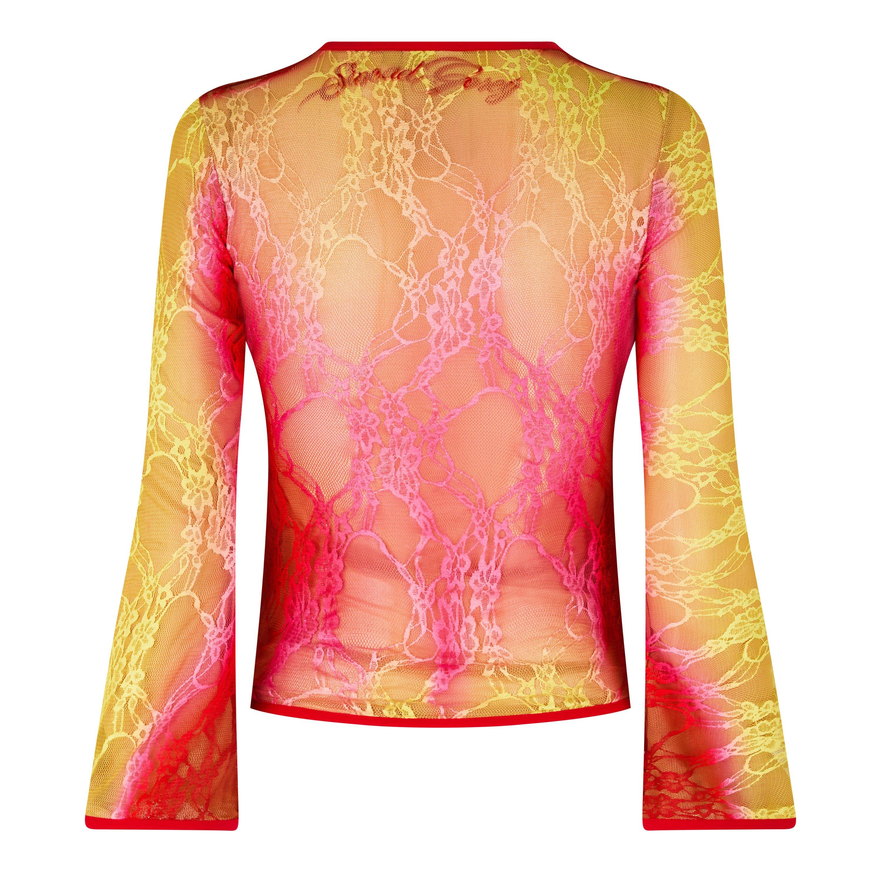 Red Pink - Sinead Gorey - Women's Lace Curve Enhancing Mesh Crop Top - 6