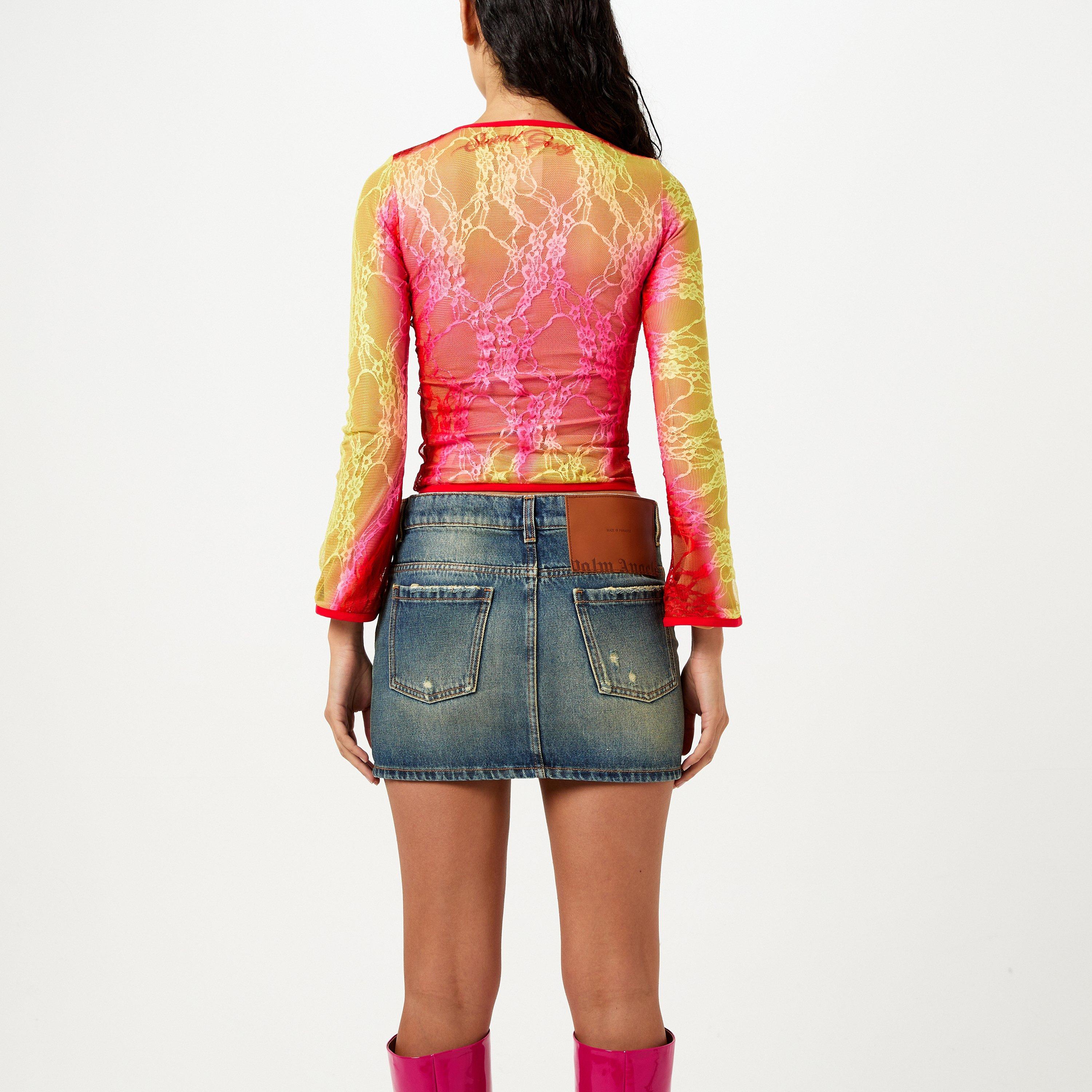 Red Pink - Sinead Gorey - Women's Lace Curve Enhancing Mesh Crop Top - 3