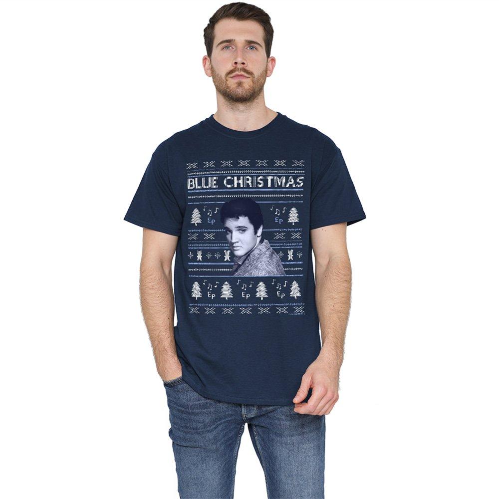 Navy - Elvis Presley - Elvis Blue Ugly Christmas Fair Isle T-Shirt Navy - 1