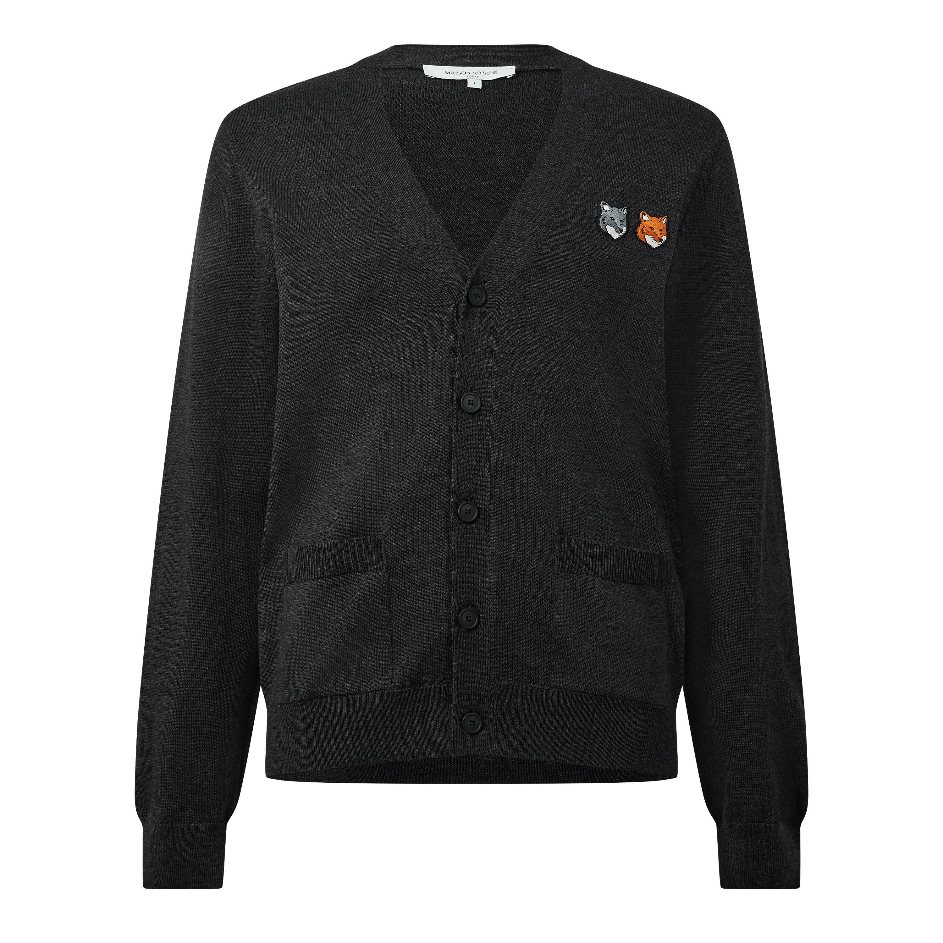 Anthracite - Maison Kitsune - Men's Double Fox Hooded Cardigan - 1