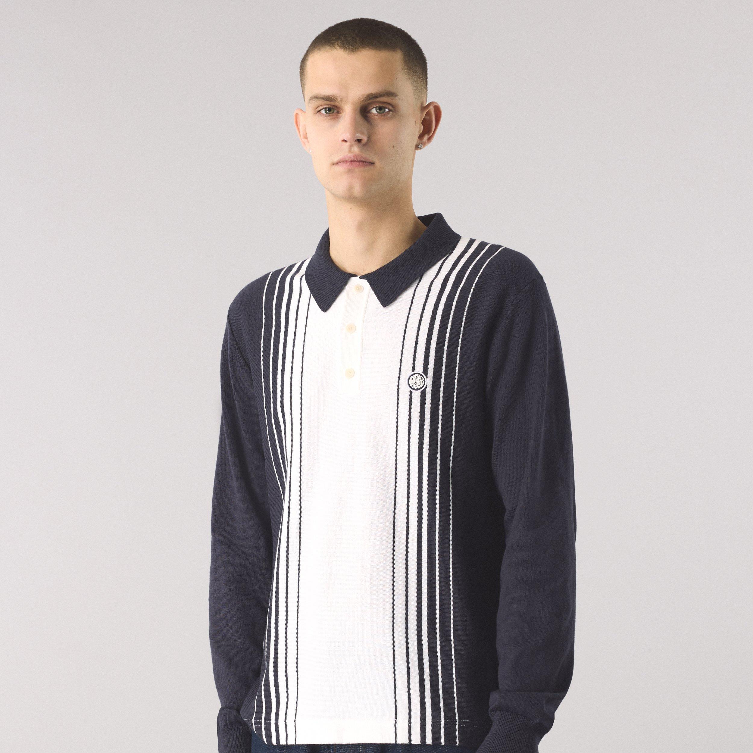 Navy - Pretty Green - Men's Gradient Knitted Long-Sleeve Polo Shirt - 3