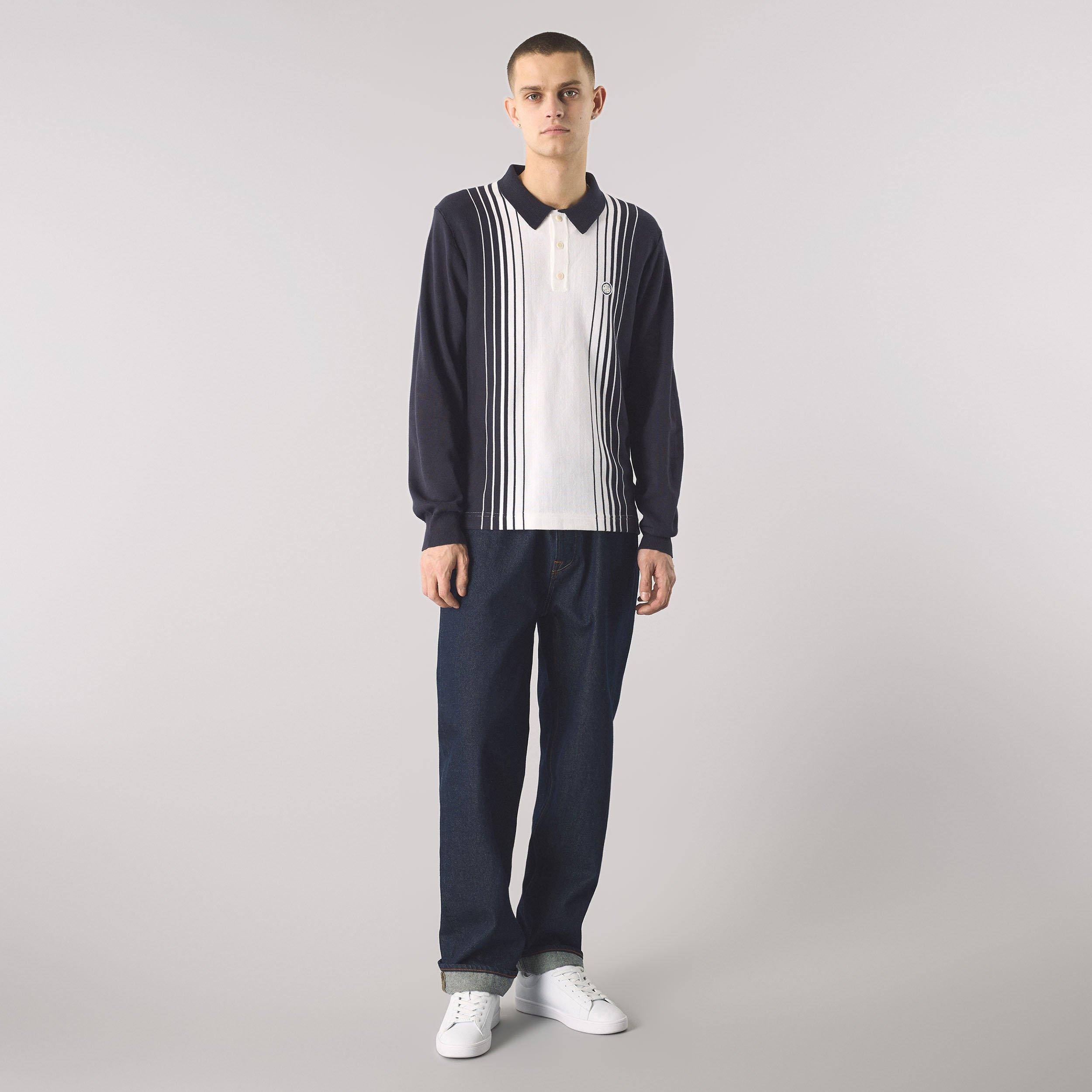 Navy - Pretty Green - Men's Gradient Knitted Long-Sleeve Polo Shirt - 5