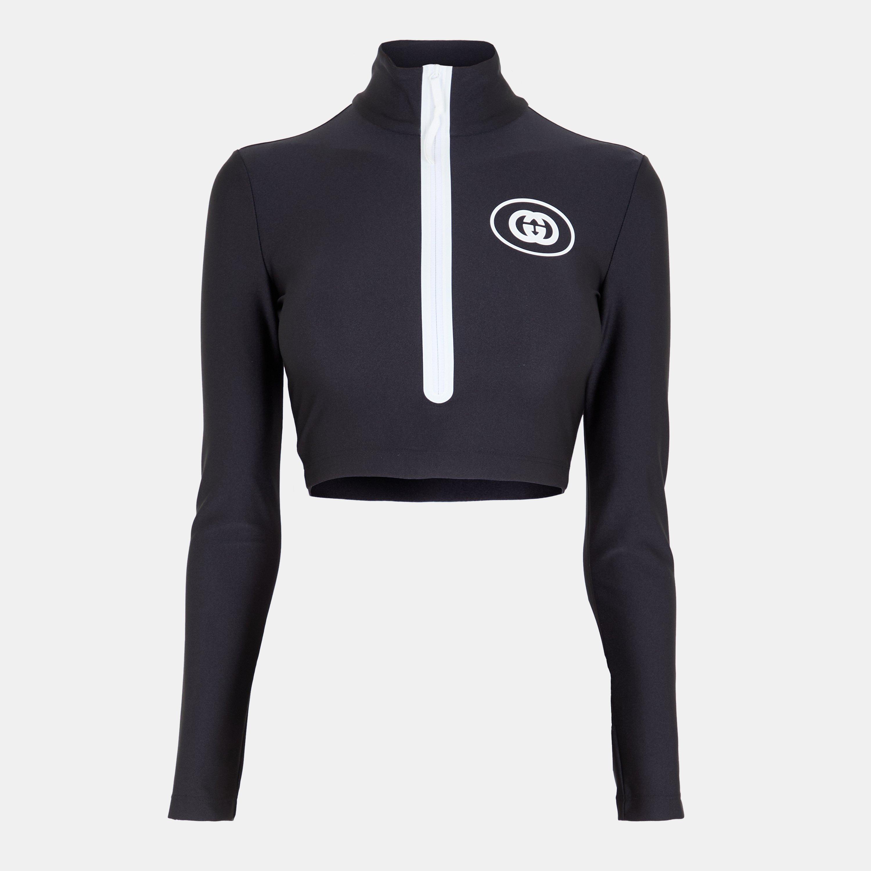 Black/White - Gucci - Women's Long Sleeve Cropped Crop Top - 1