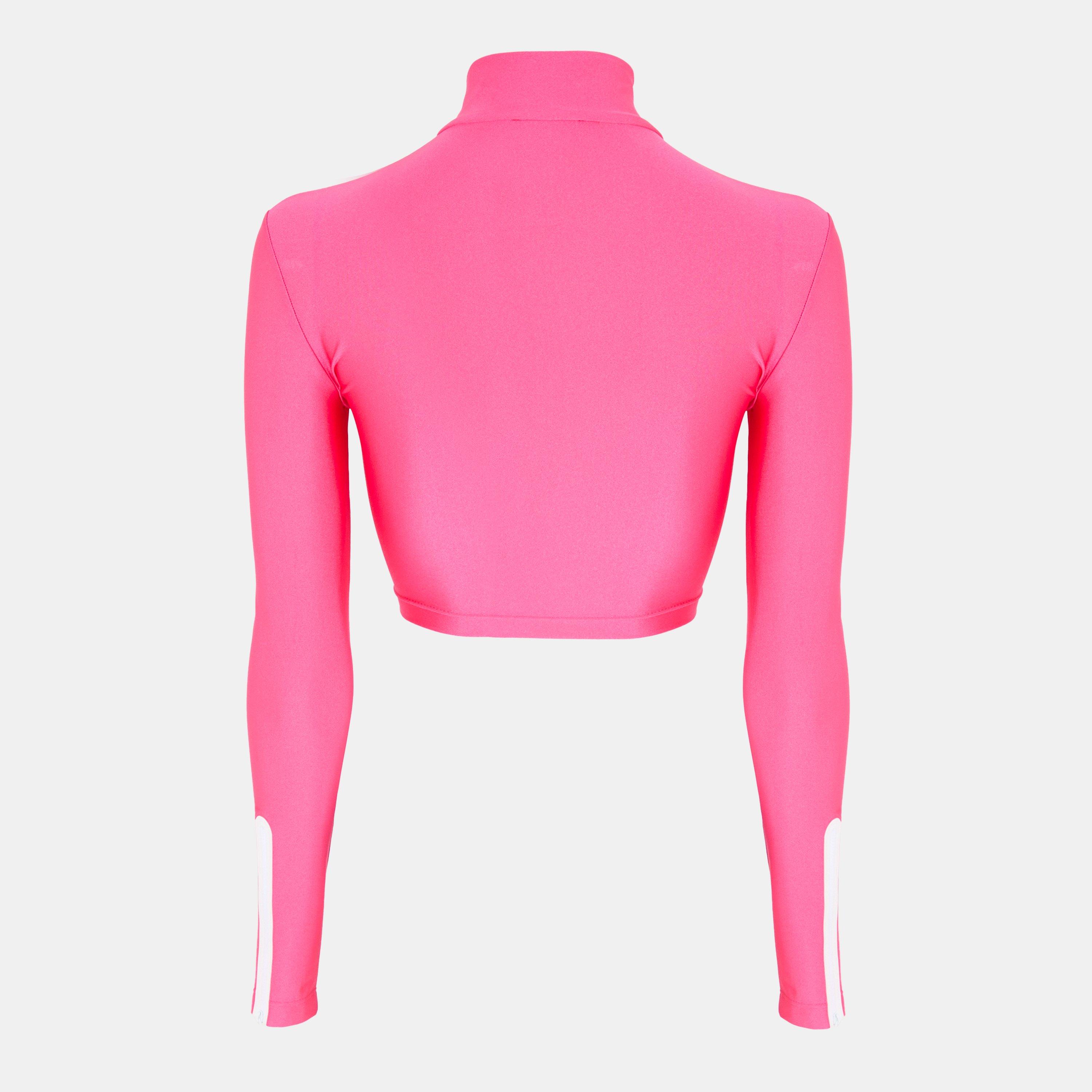 Fucsia/White - Gucci - Women's Long Sleeve Cropped Crop Top - 2