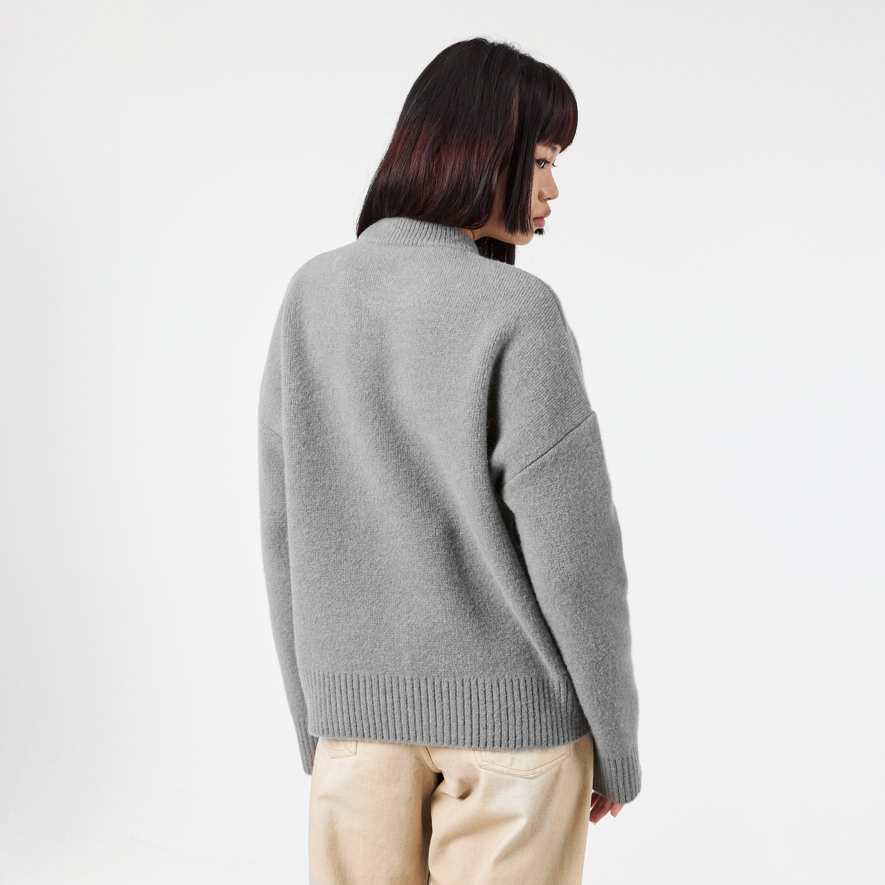 Gris/Ecru - Ami Paris - Women's Nuage Soft Knit Relaxed Fit Crew Neck Jumper - 4