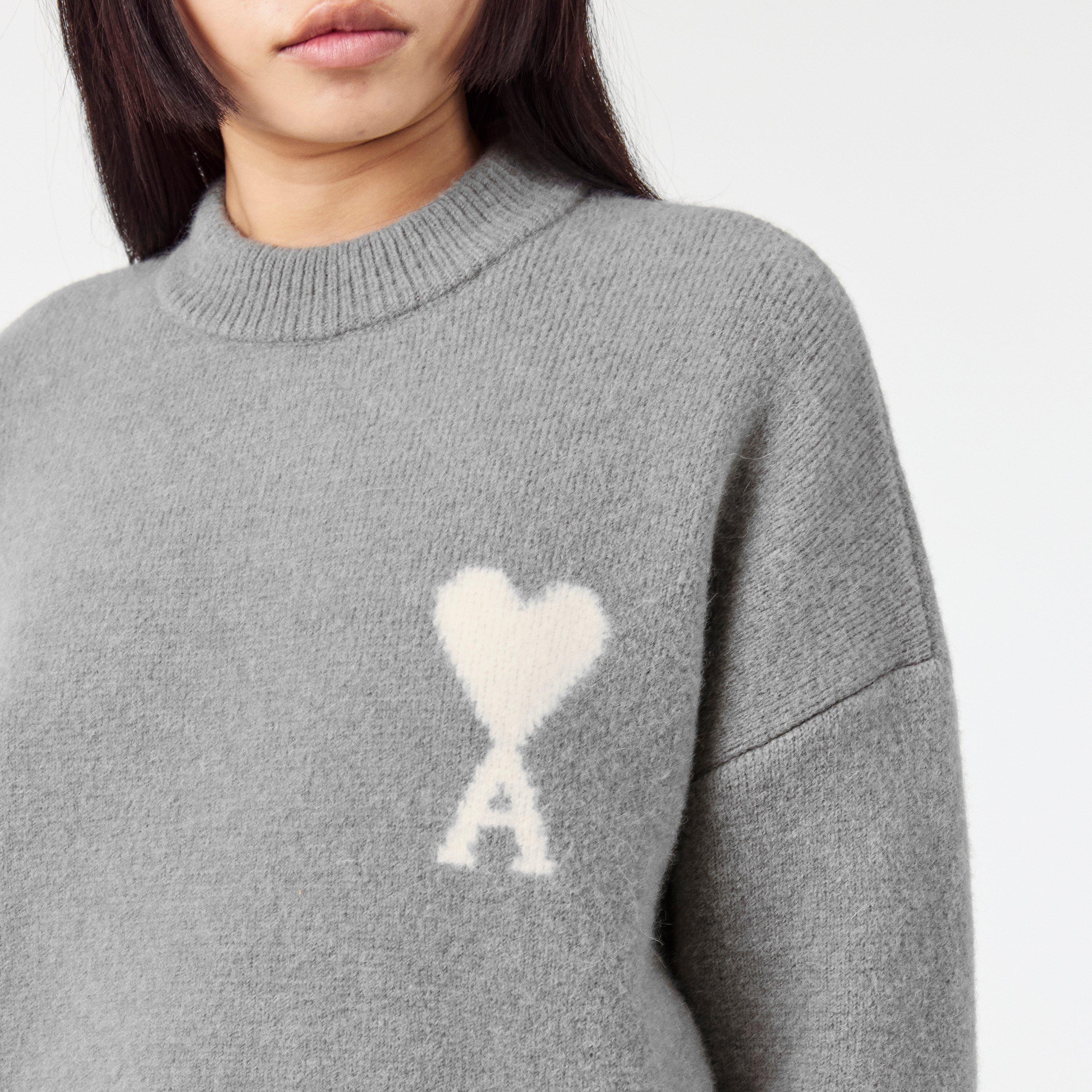 Gris/Ecru - Ami Paris - Women's Nuage Soft Knit Relaxed Fit Crew Neck Jumper - 5