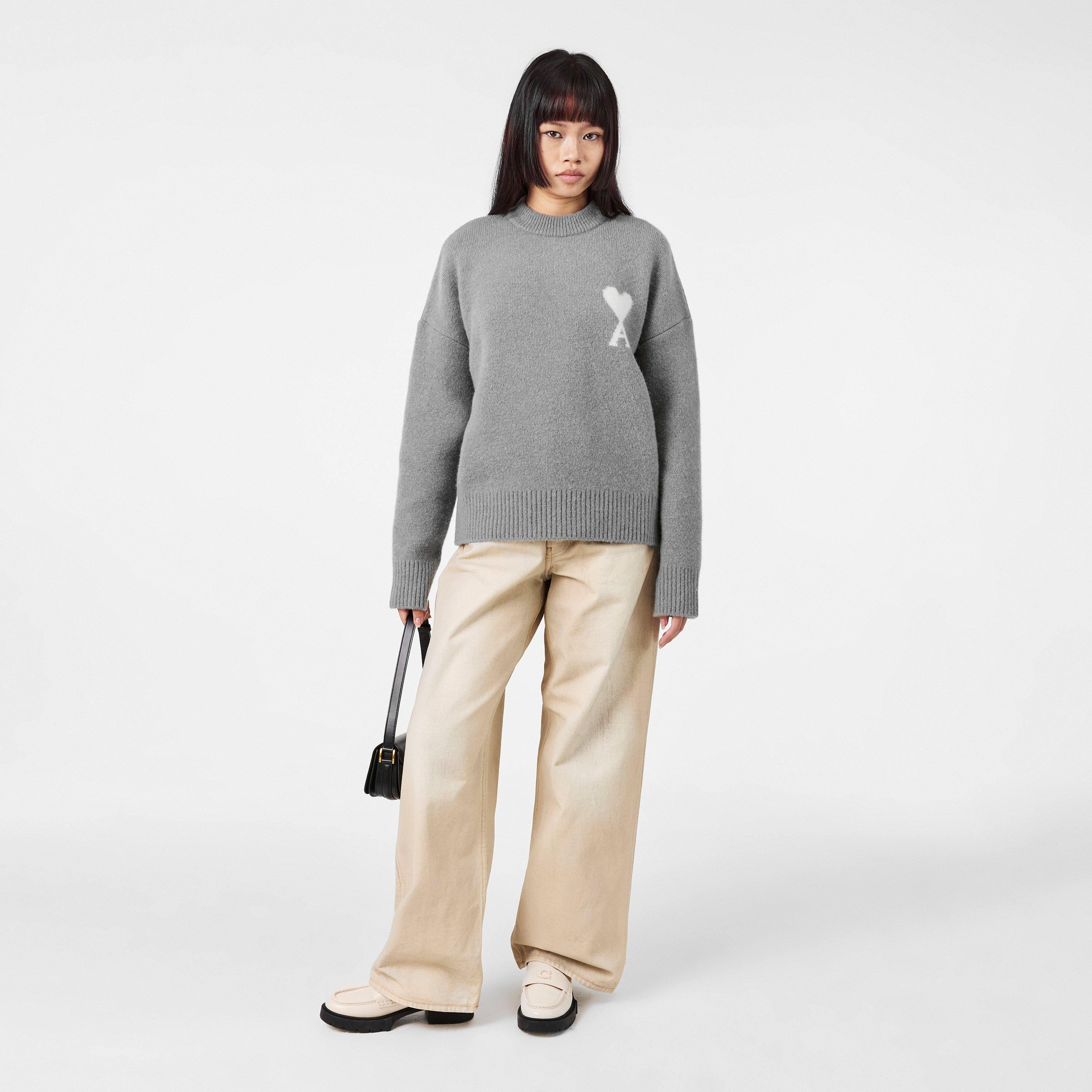 Gris/Ecru - Ami Paris - Women's Nuage Soft Knit Relaxed Fit Crew Neck Jumper - 6