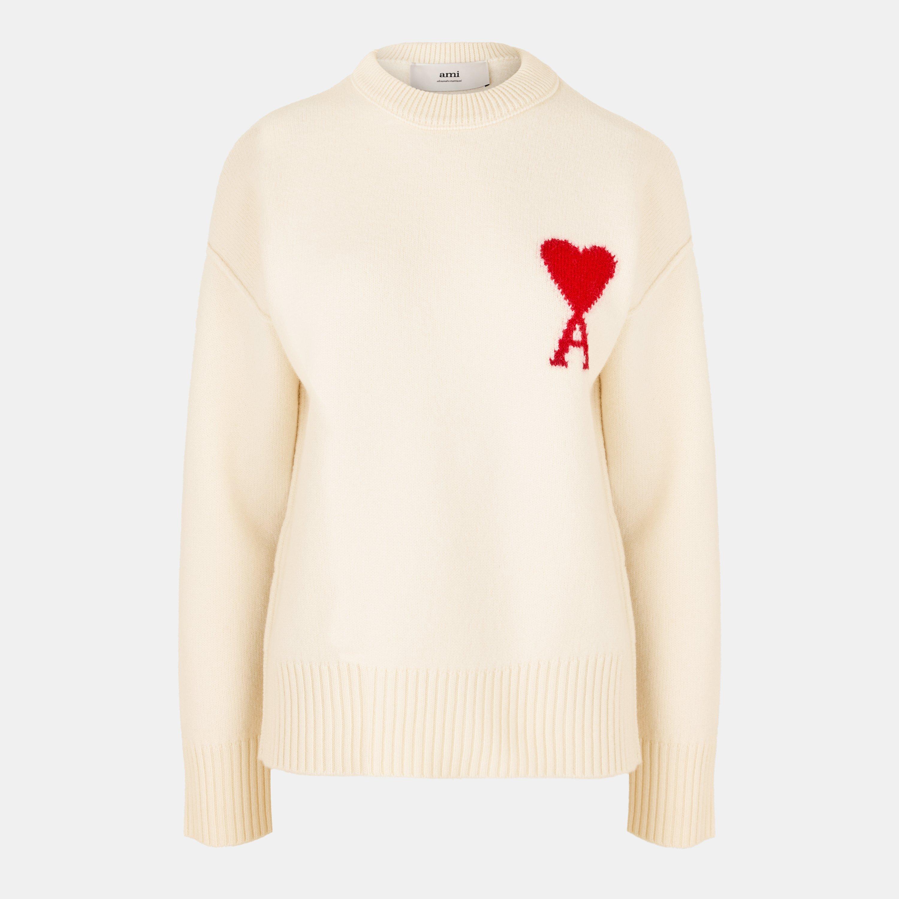 Ami Paris de Coeur Jumper - Ecru/Rouge - LARGE