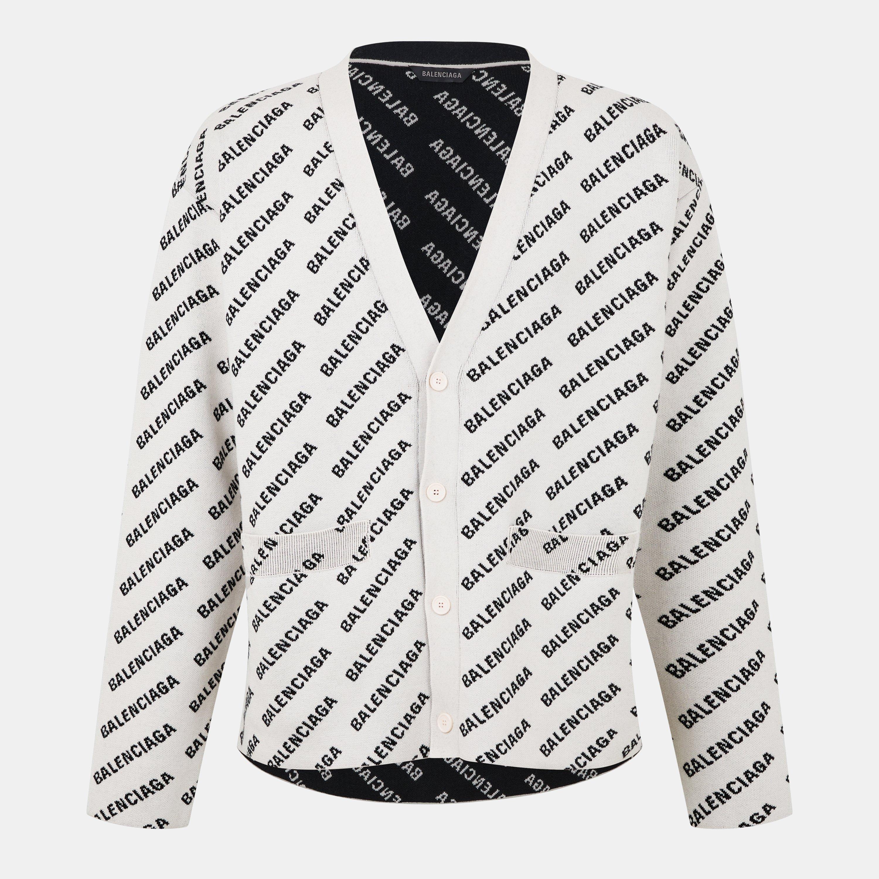Balenciaga Mini Allover Logo Cardigan - Chalky Wht/Blk - XS