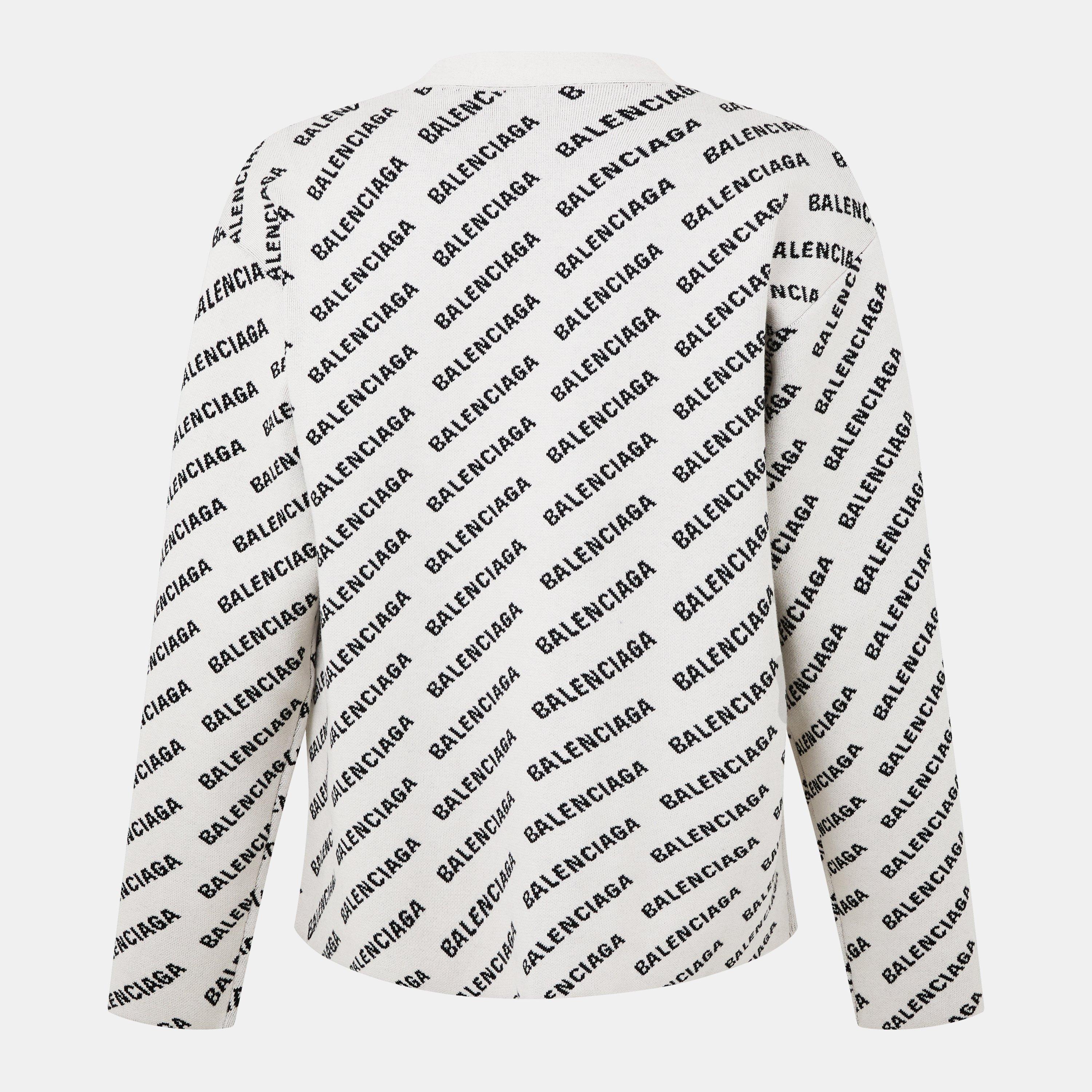 Chalky Wht/Blk - Balenciaga - Mini Allover Logo Cardigan - 2