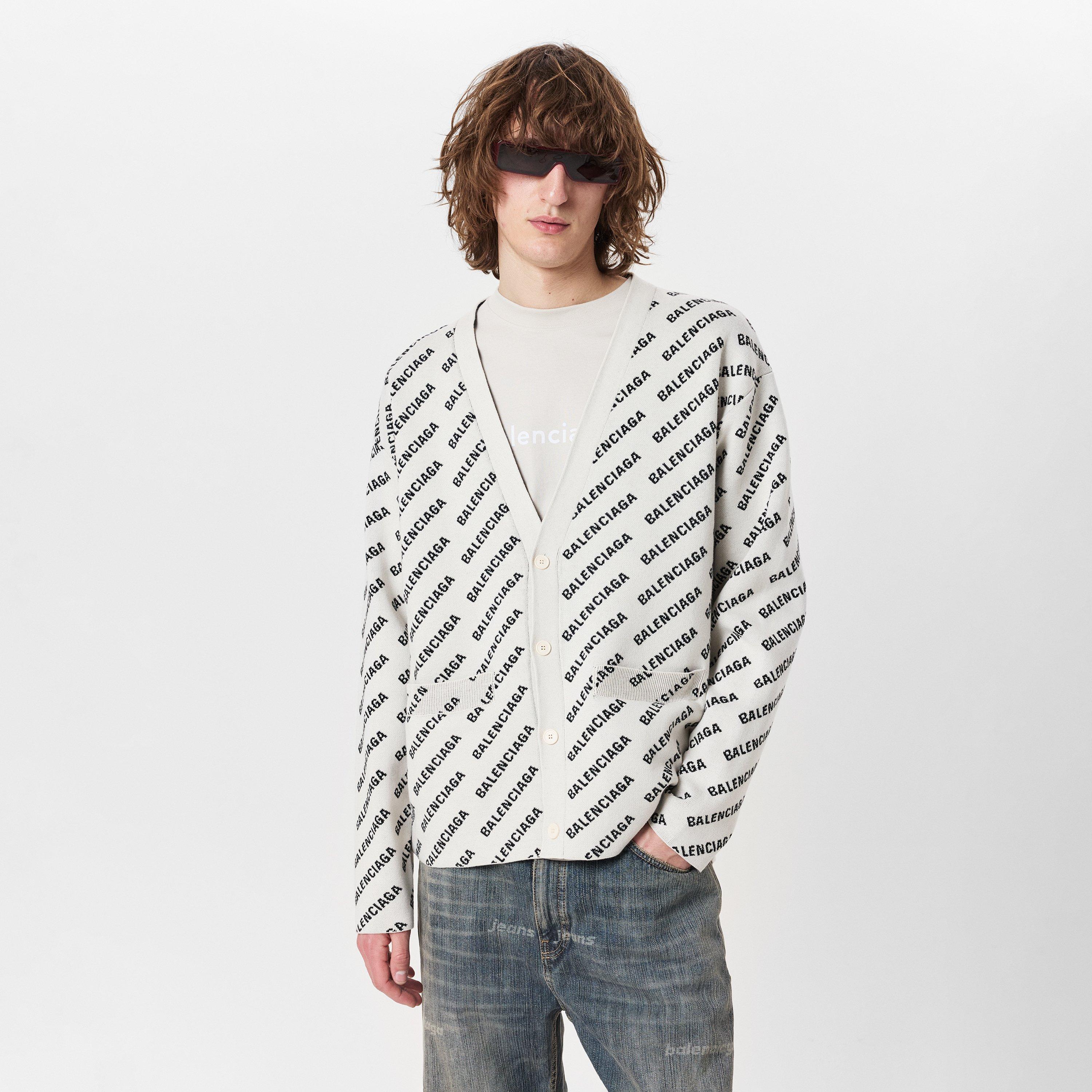 Chalky Wht/Blk - Balenciaga - Mini Allover Logo Cardigan - 3