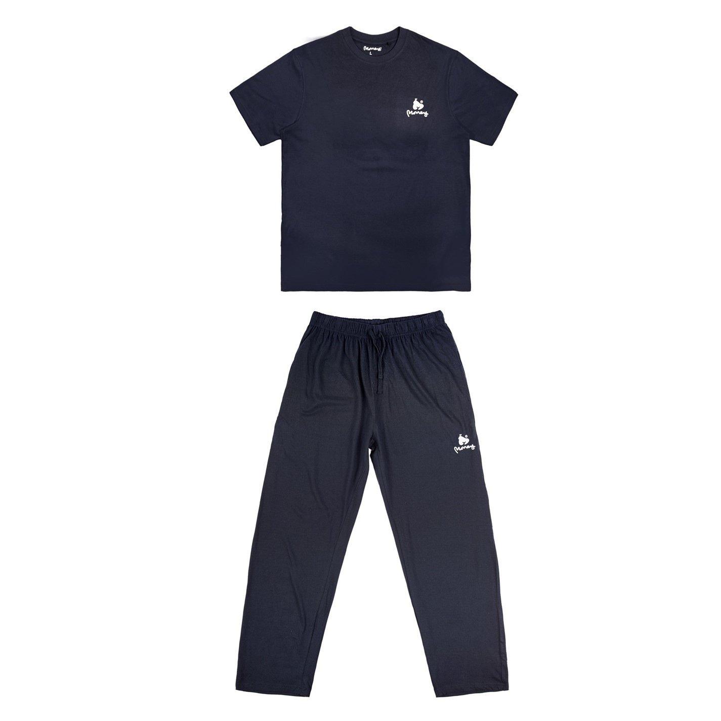 Azul marino - Money - Combo Logo Drawstring Long Lounge Twin Set - 2