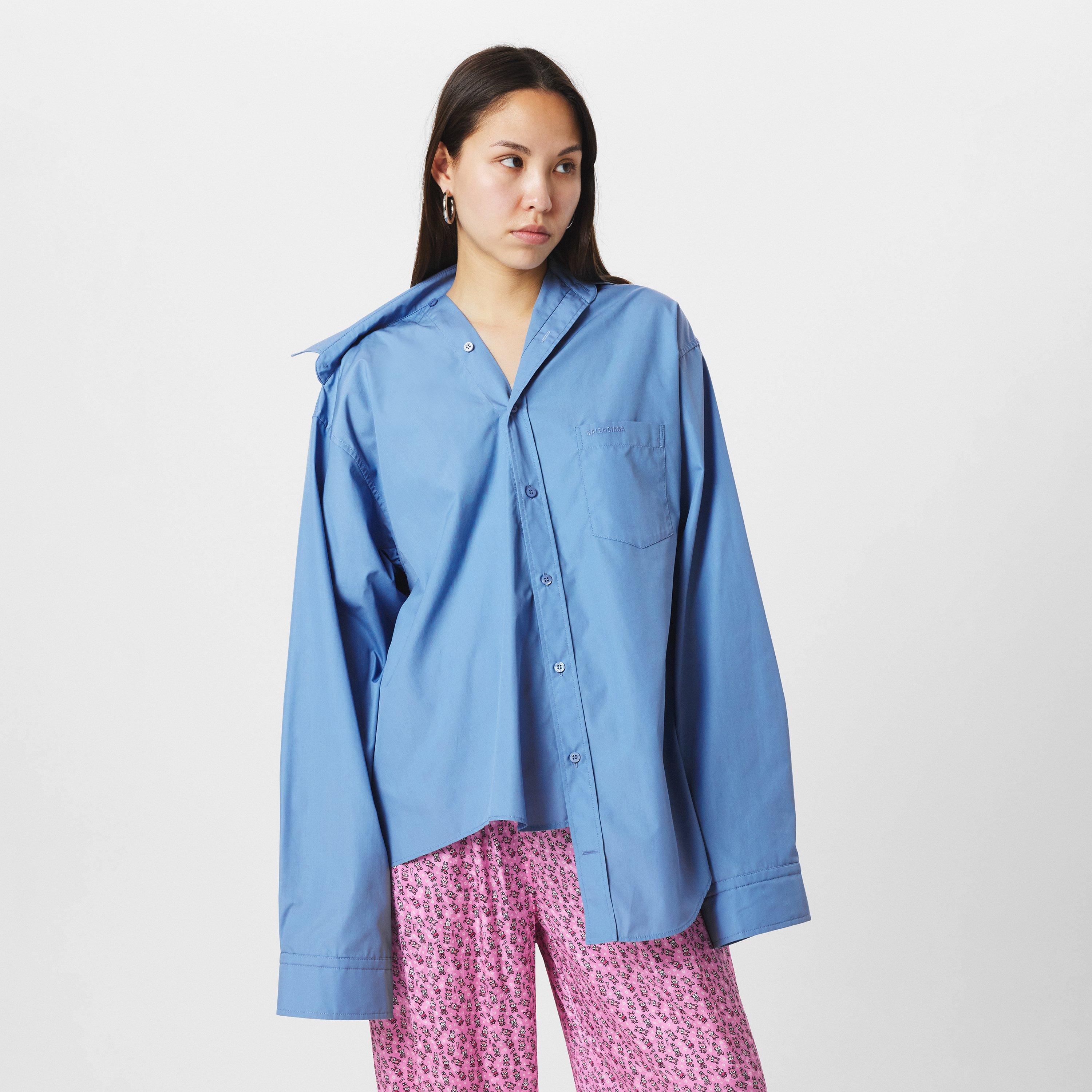 Sky Blue W - Balenciaga - Women's Plain Long-Sleeve Shirt - 3