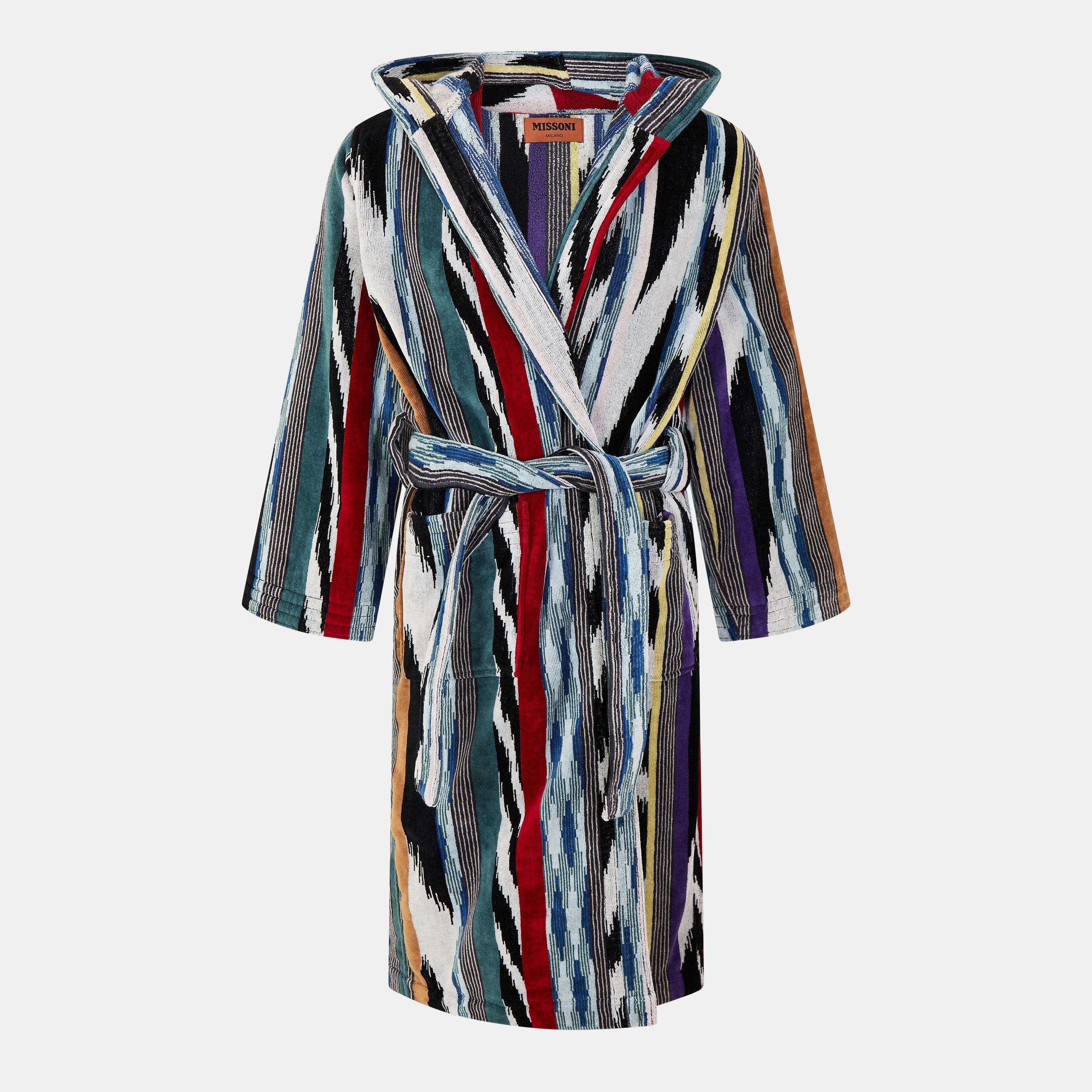 Black Multi - Missoni Home Collection - Unisex Adults Bath Robe Hoodie Towel Dressing Gown - 1