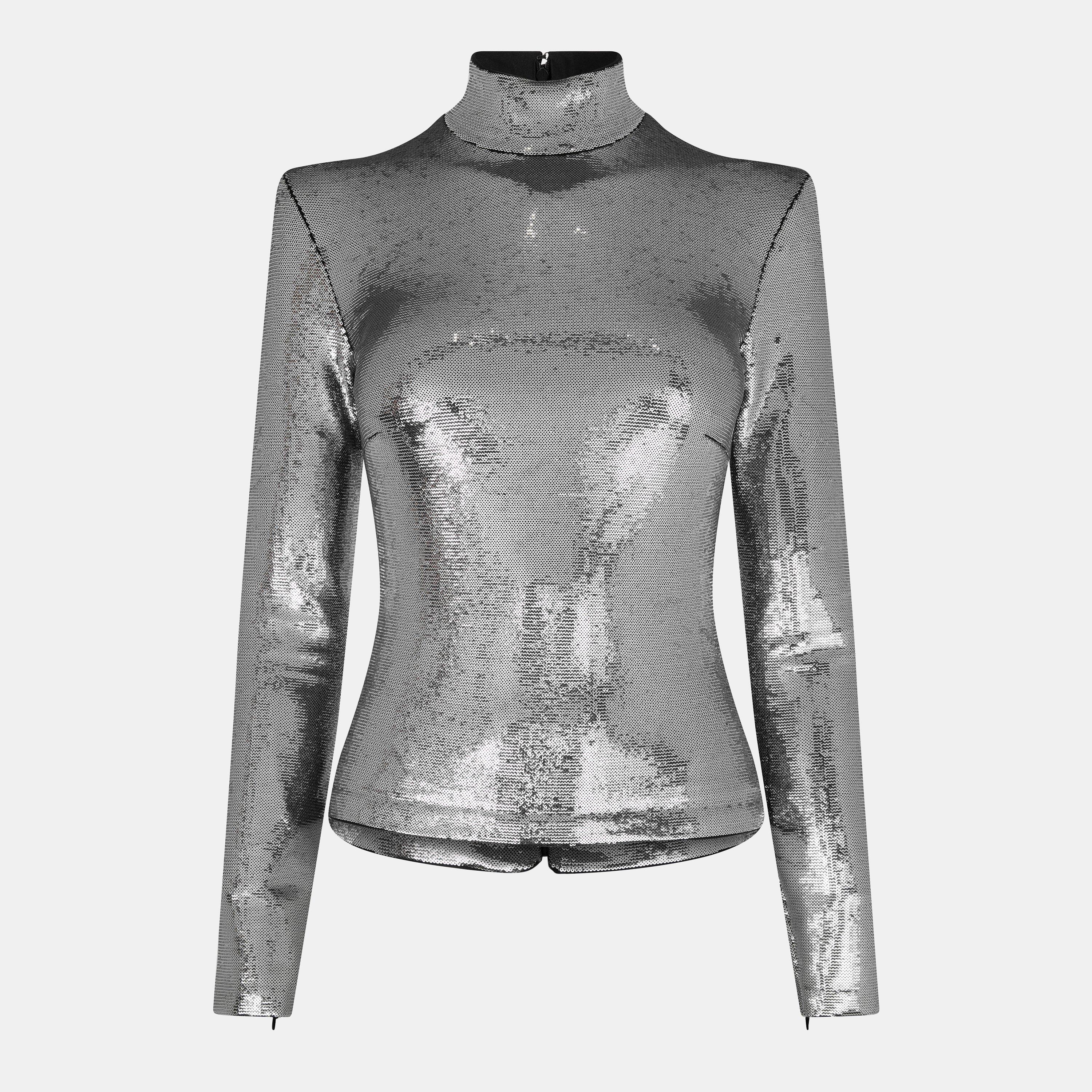 Balenciaga Women's Long Sleeve Plain Shirt - Crystal - 8 (XS)