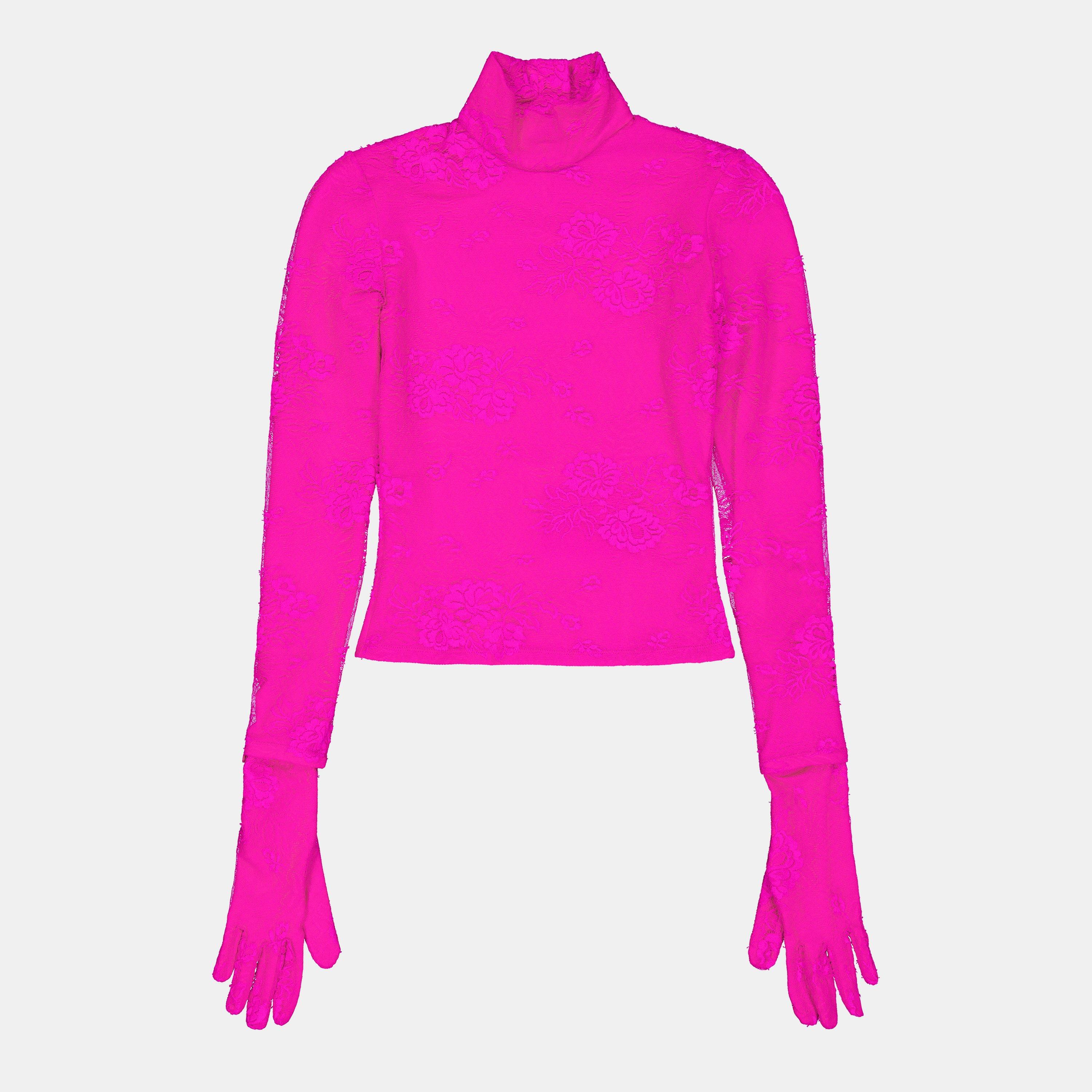 Balenciaga Women's Long Sleeve Cropped Crop Top - Lipstick Pink - 8 (XS)