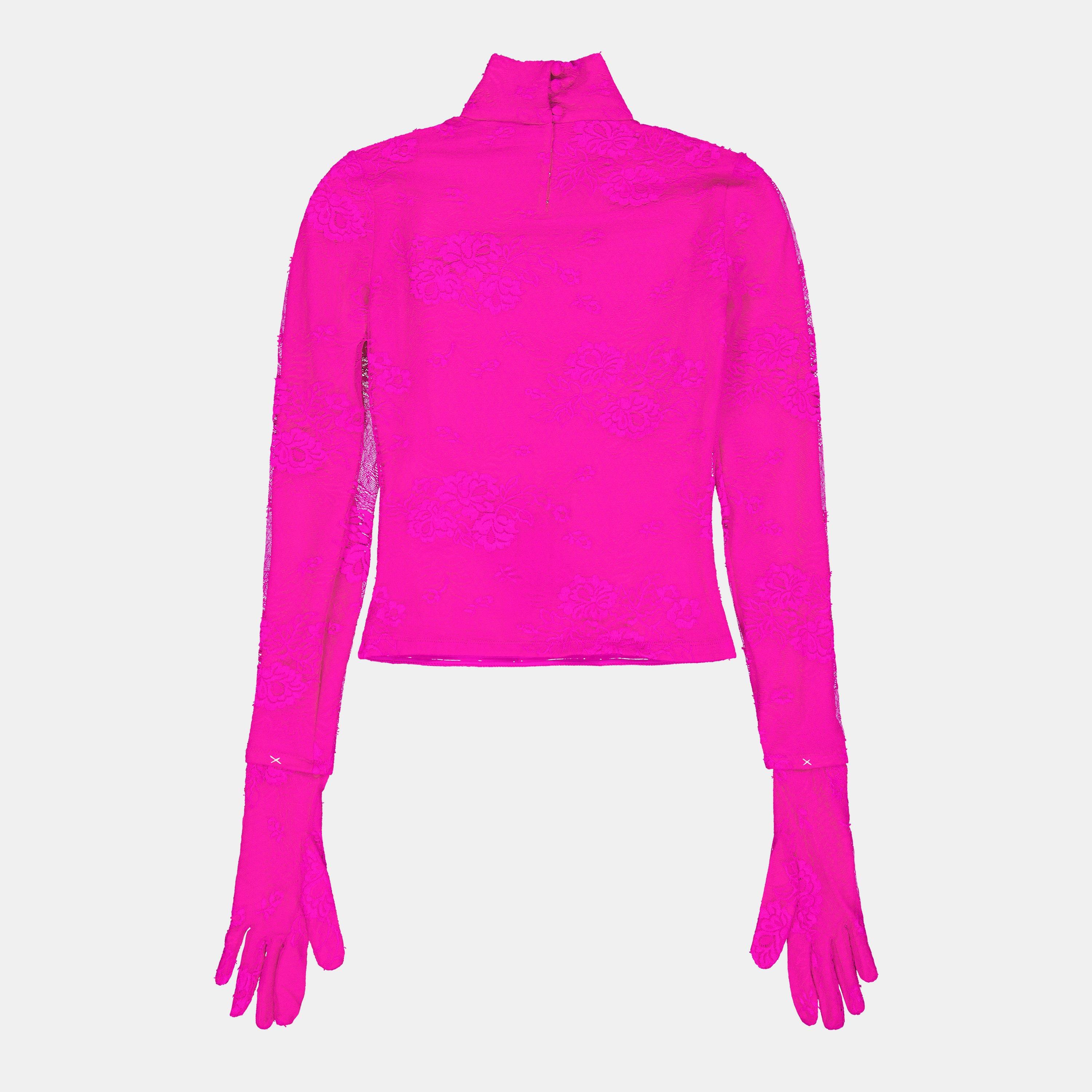Lipstick Pink - Balenciaga - Women's Long-Sleeve Crop Top - 2