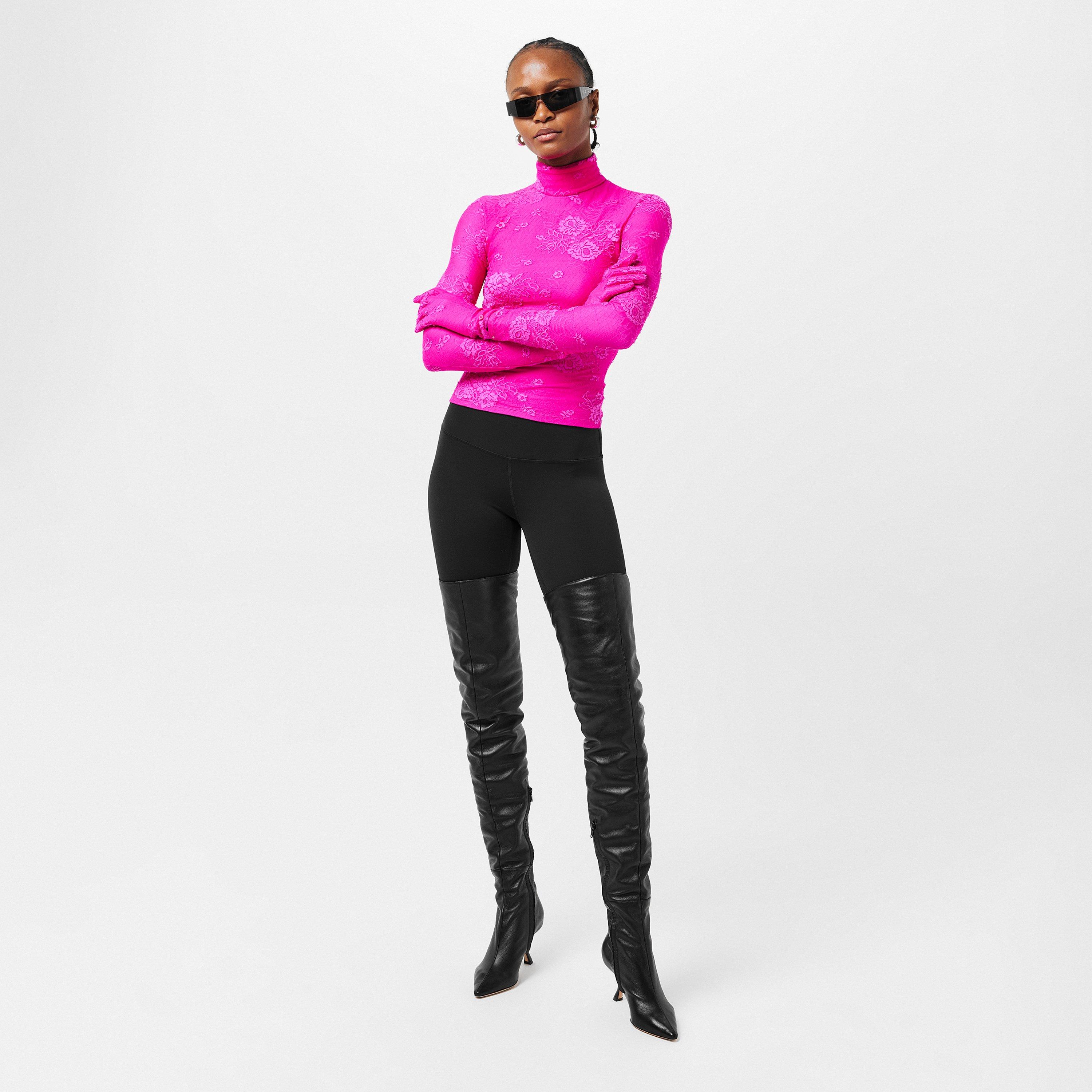 Lipstick Pink - Balenciaga - Women's Long-Sleeve Crop Top - 7