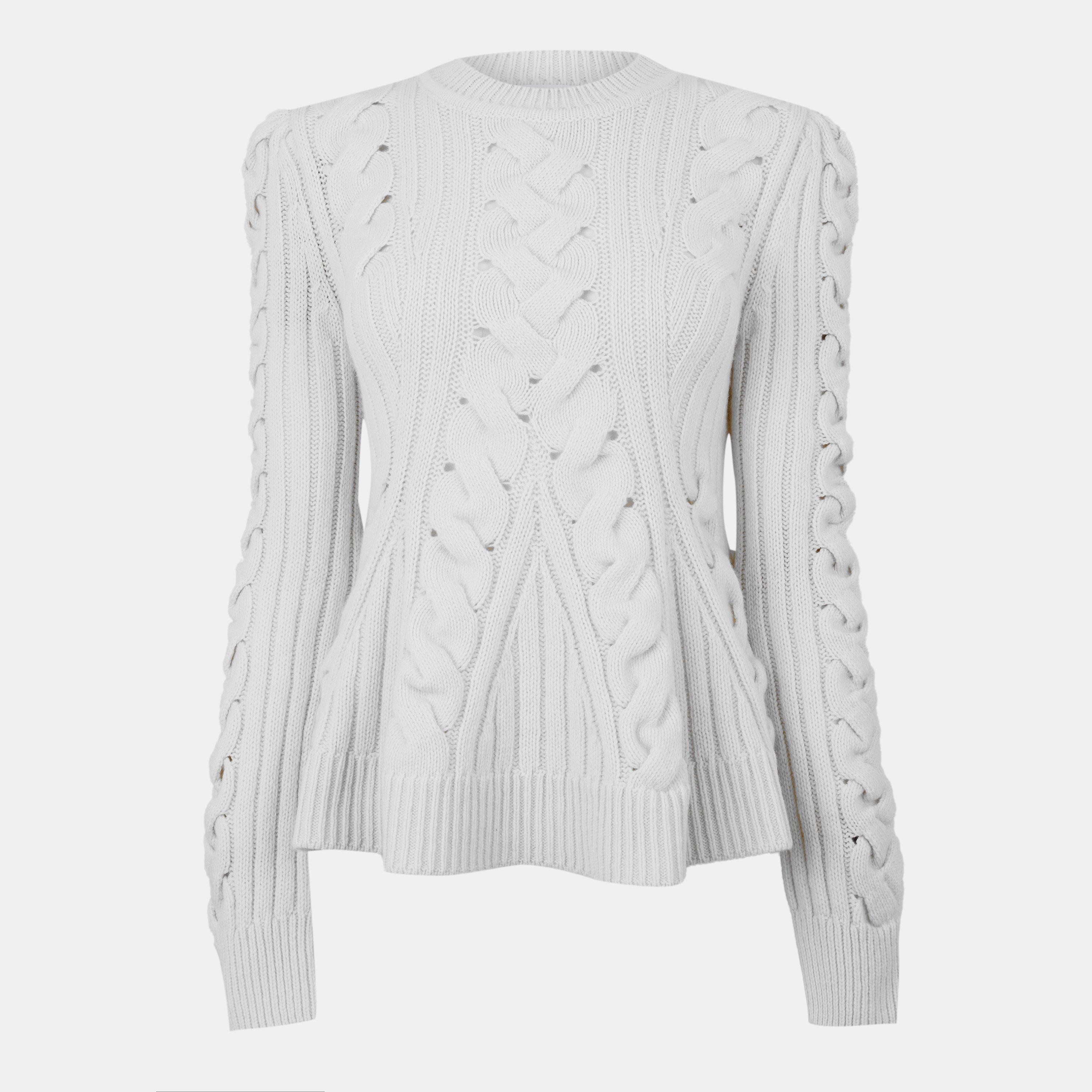 Ivory - Alexander McQueen - Women's Alex Cable Crew Neck Jumper - 2
