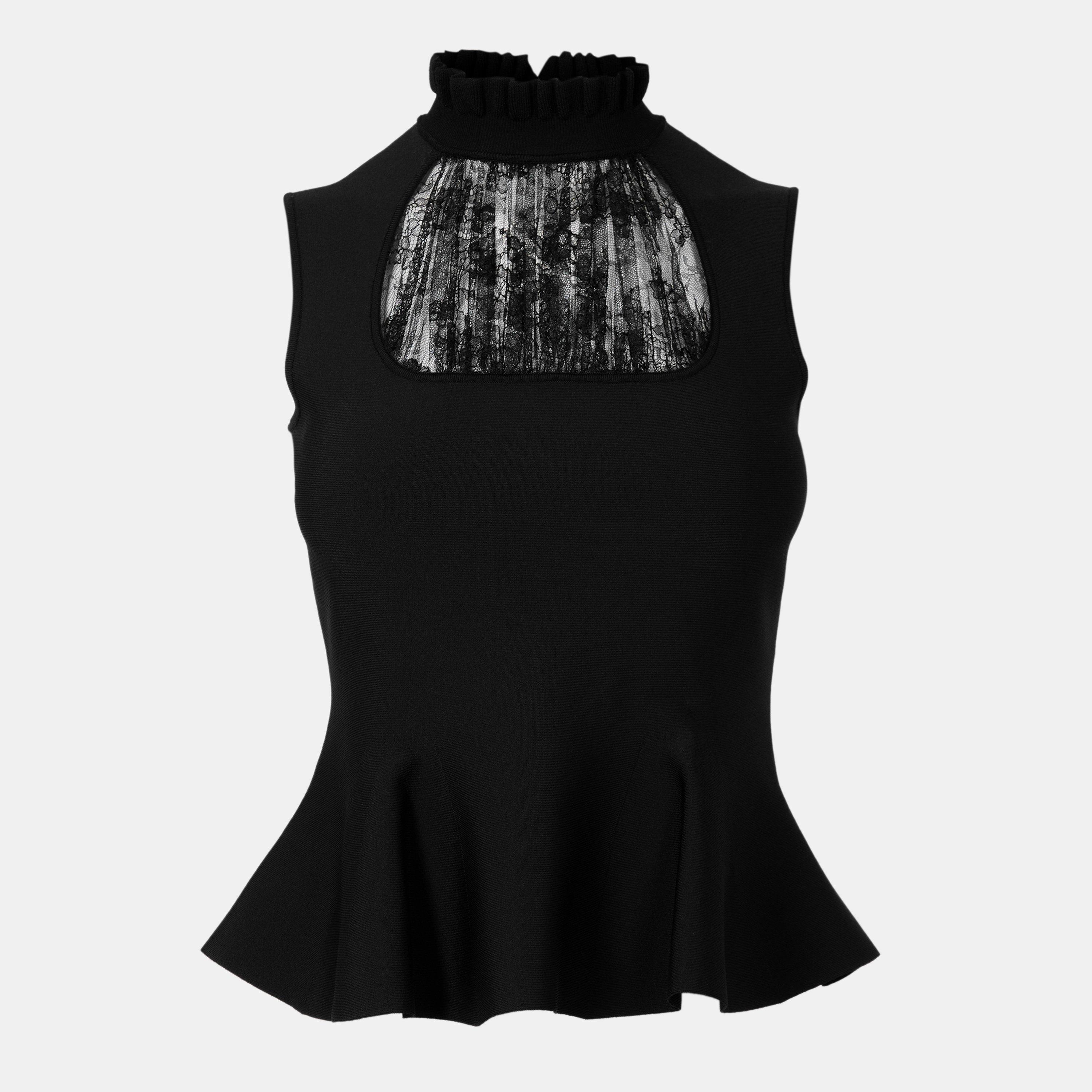 Black - Alexander McQueen - Women's Alex Structured Tailored Peplum Top - 1