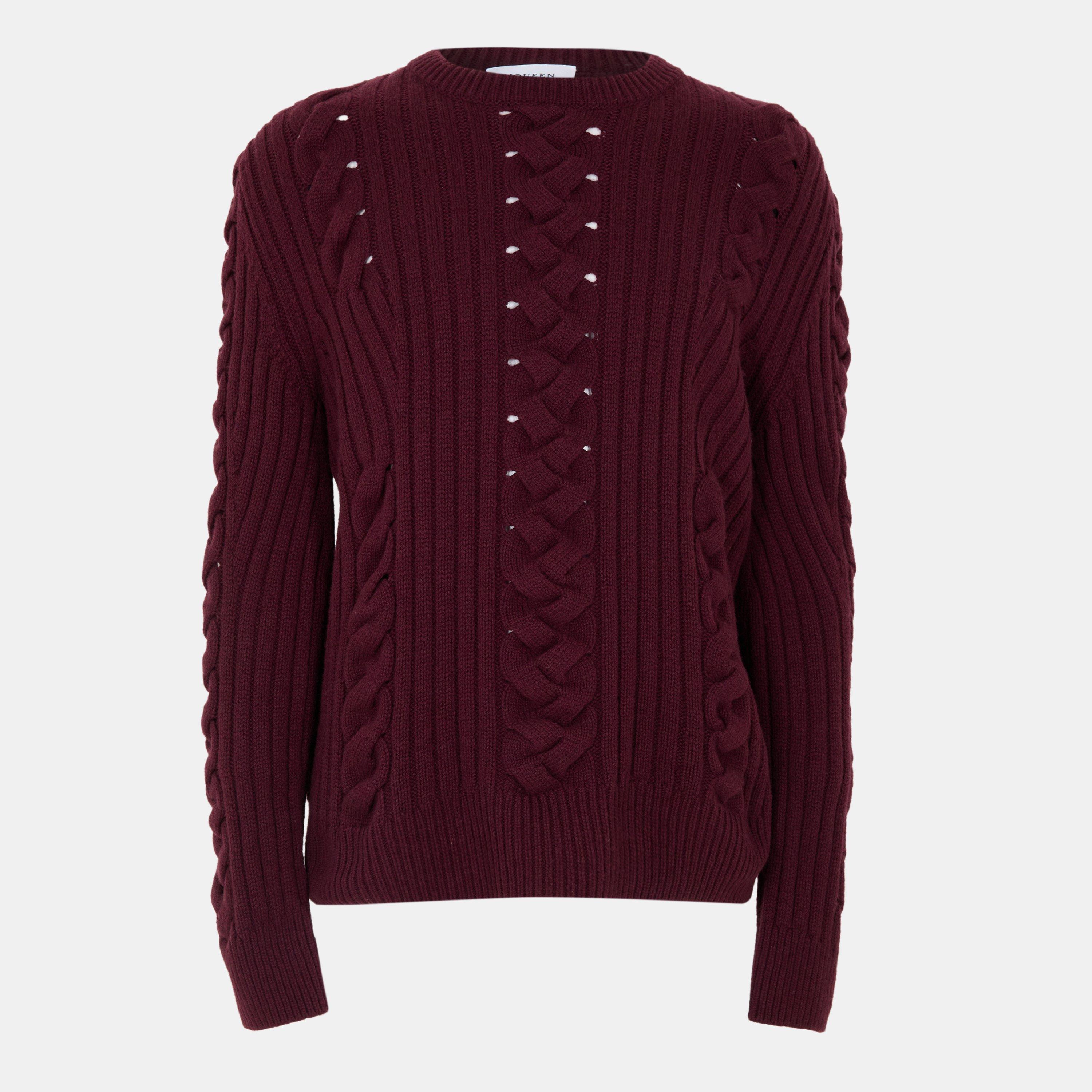 Alexander Mcqueen Men's Alex Cable Knit Structured Fit Crew Neck Jumper - Madder - M