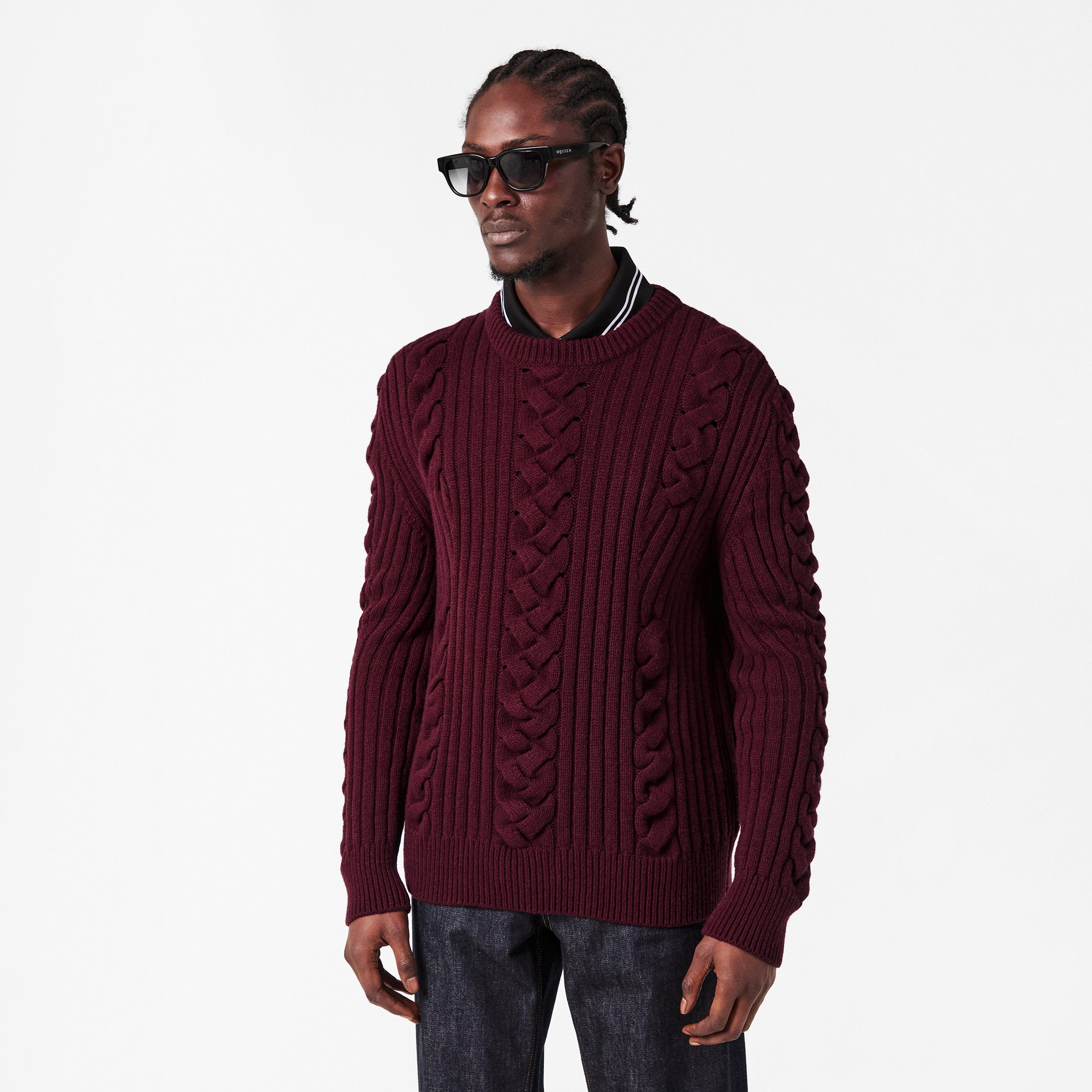 Madder - Alexander McQueen - Men's Alex Cable Crew Neck Jumper - 3