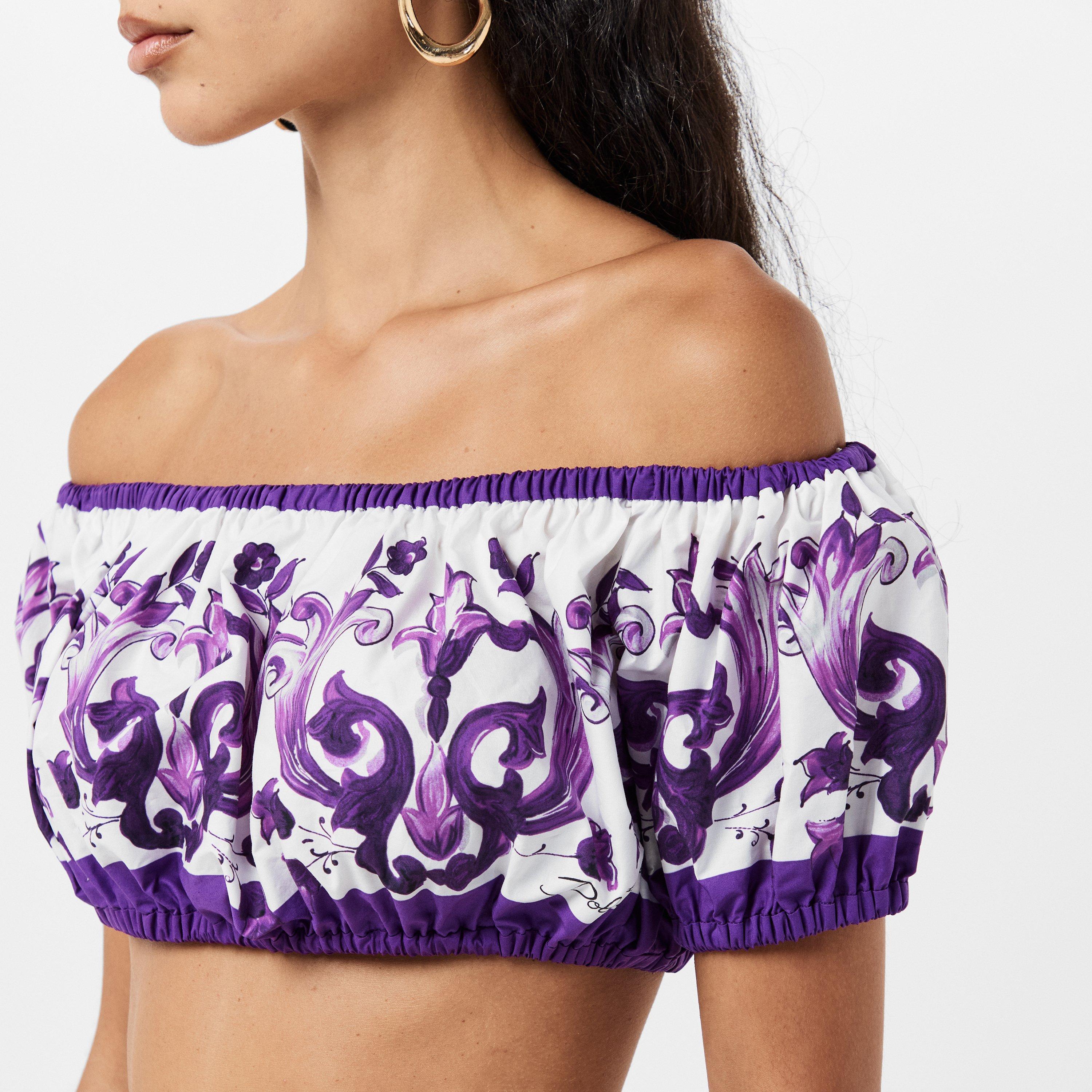 Maiolica Viola - Dolce and Gabbana - Women's Short-Sleeve Crop Top - 5