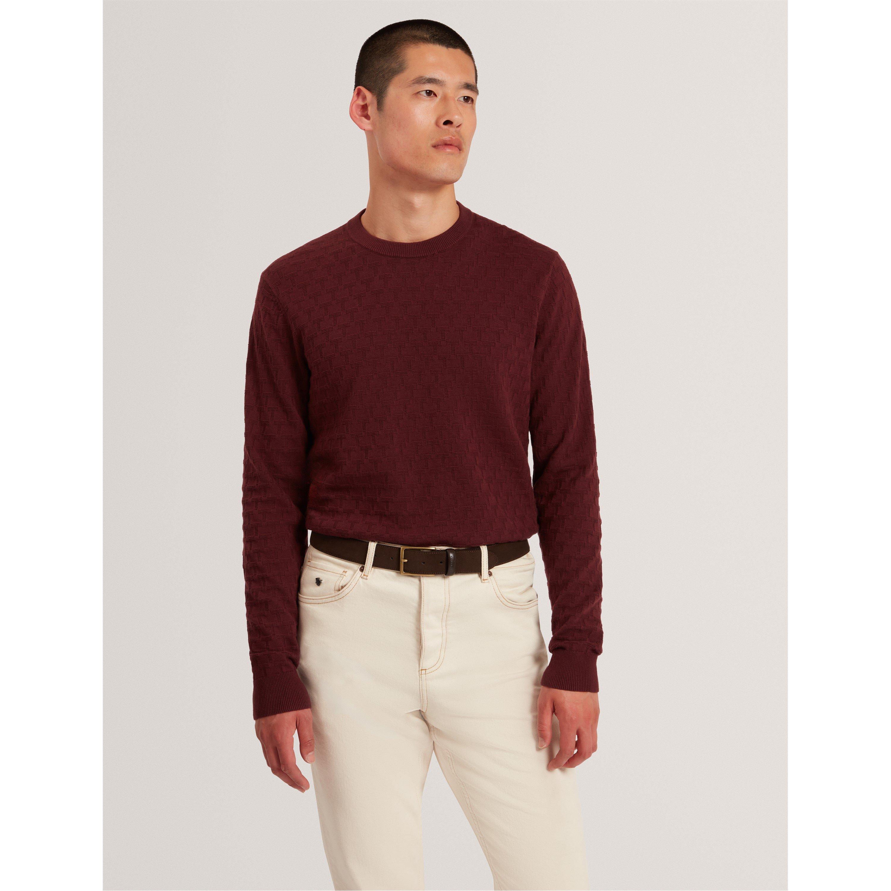 Maroon - Ted Baker - Men's Stitch Crew Neck Knitted Top - 2
