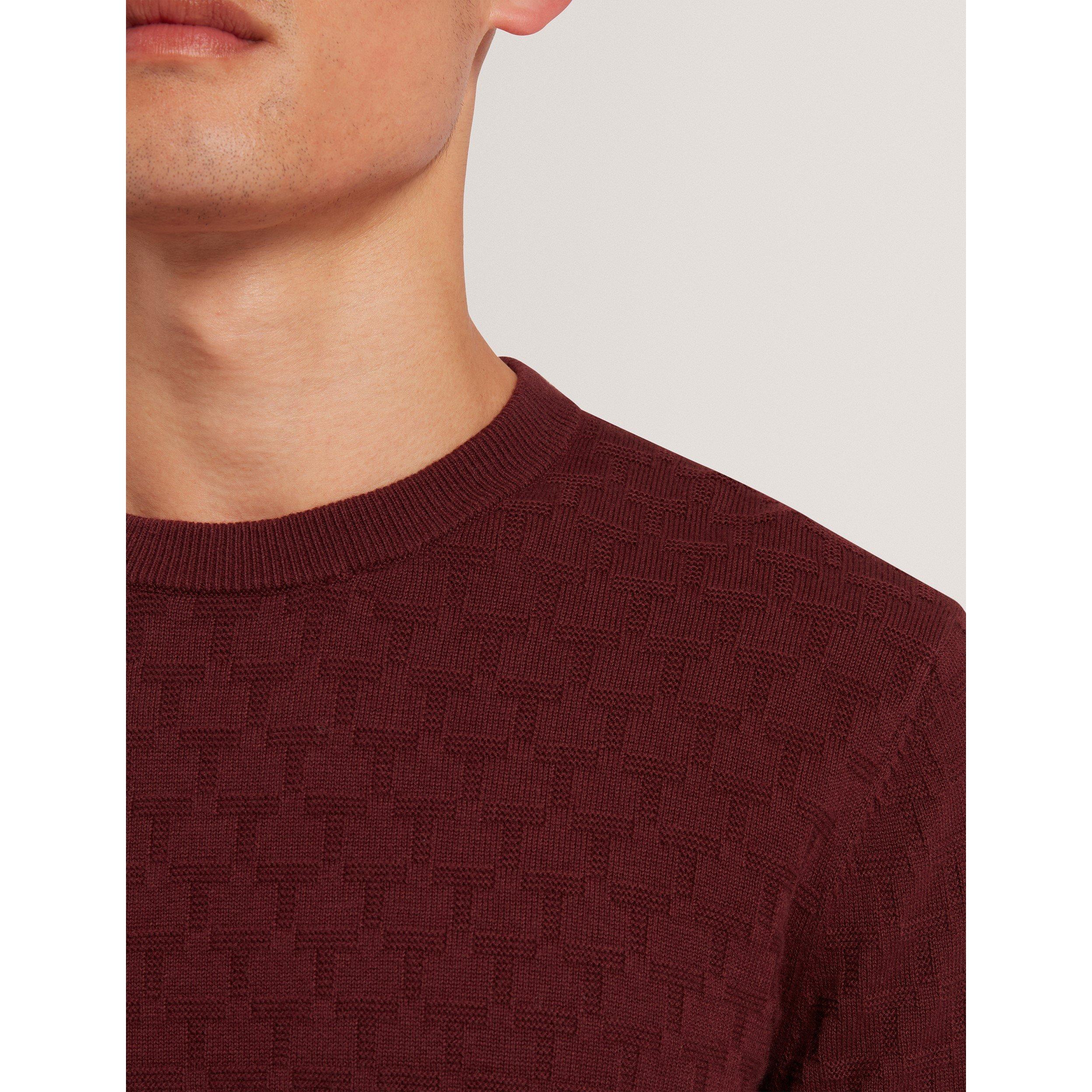 Maroon - Ted Baker - Men's Stitch Crew Neck Knitted Top - 4