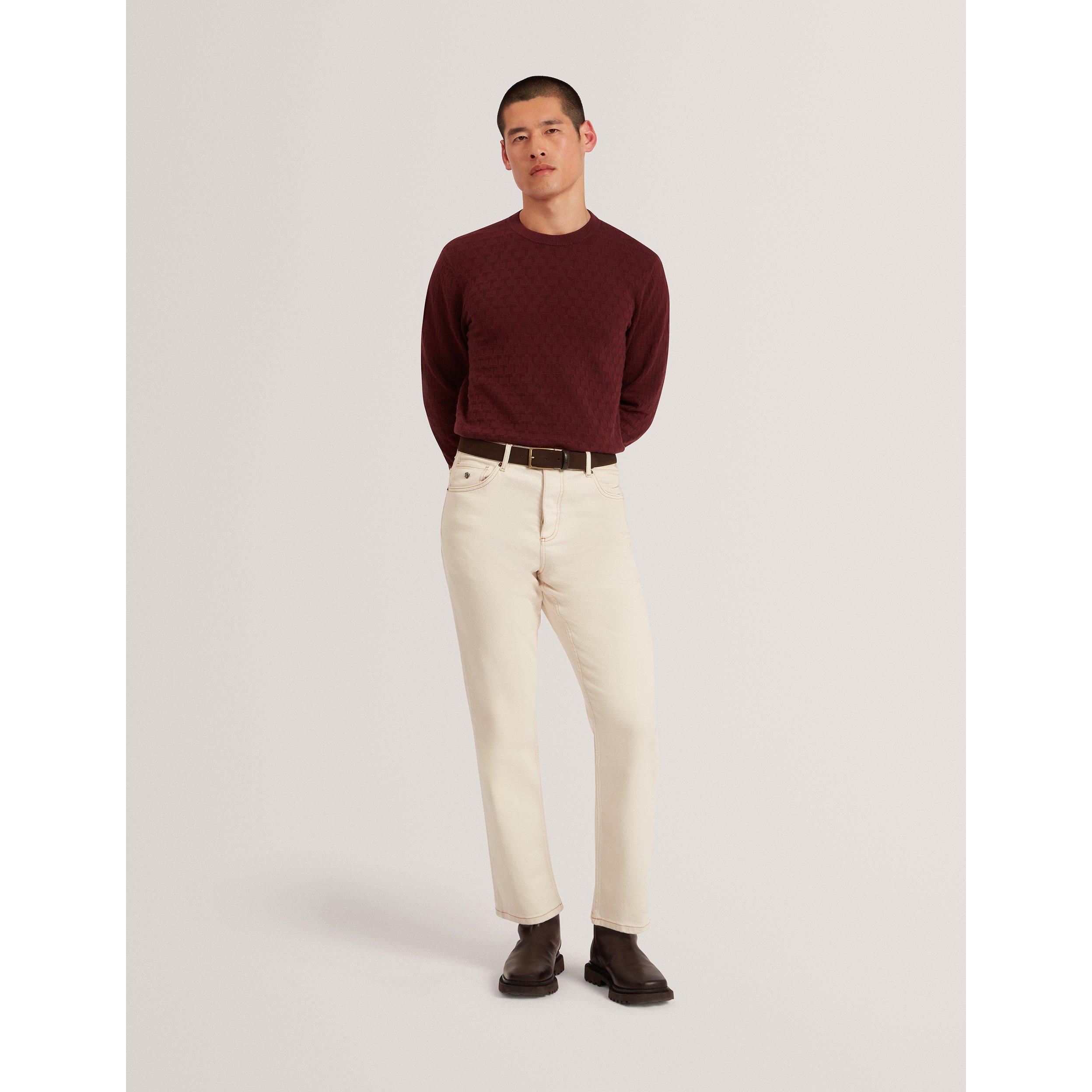 Maroon - Ted Baker - Men's Stitch Crew Neck Knitted Top - 5