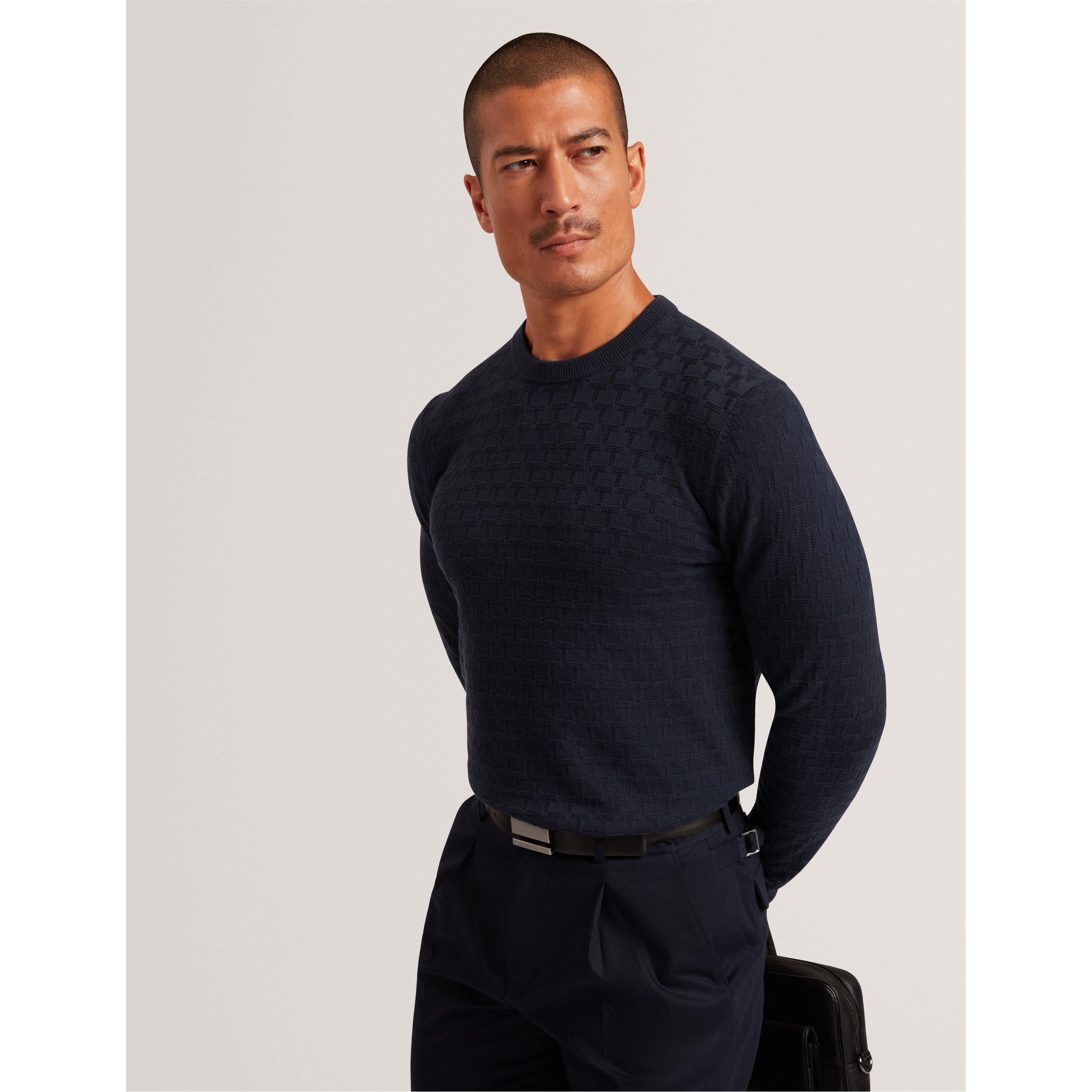 Navy - Ted Baker - Men's Stitch Crew Neck Knitted Top - 2