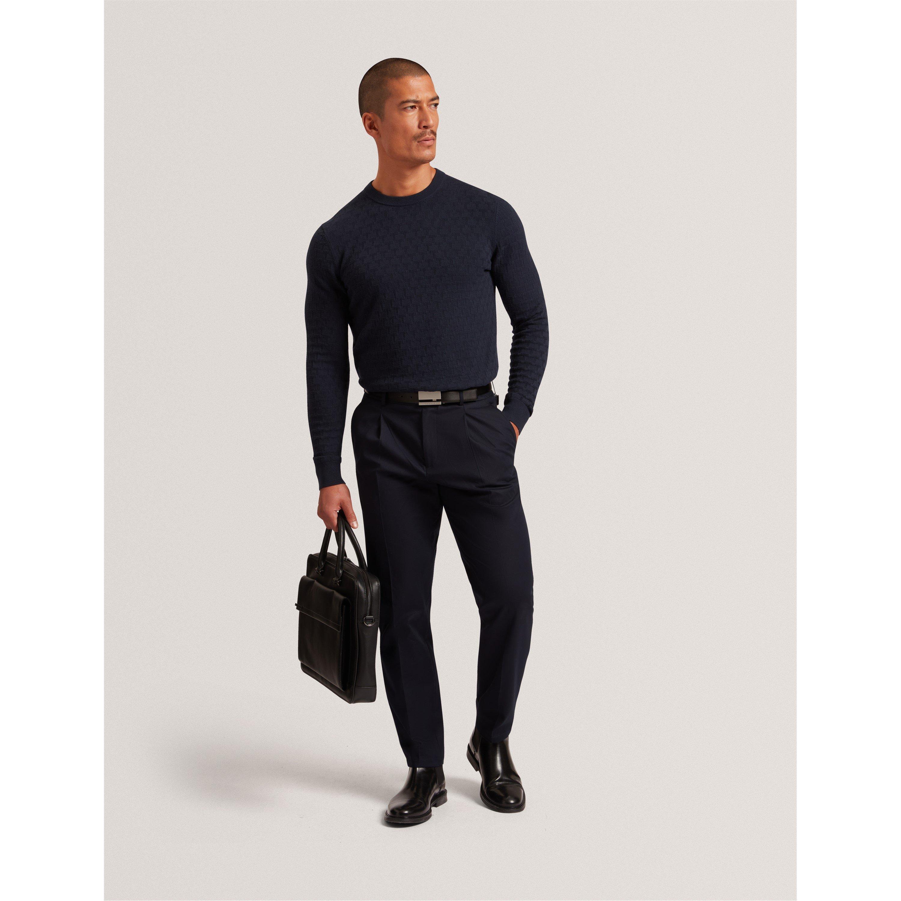 Navy - Ted Baker - Men's Stitch Crew Neck Knitted Top - 5