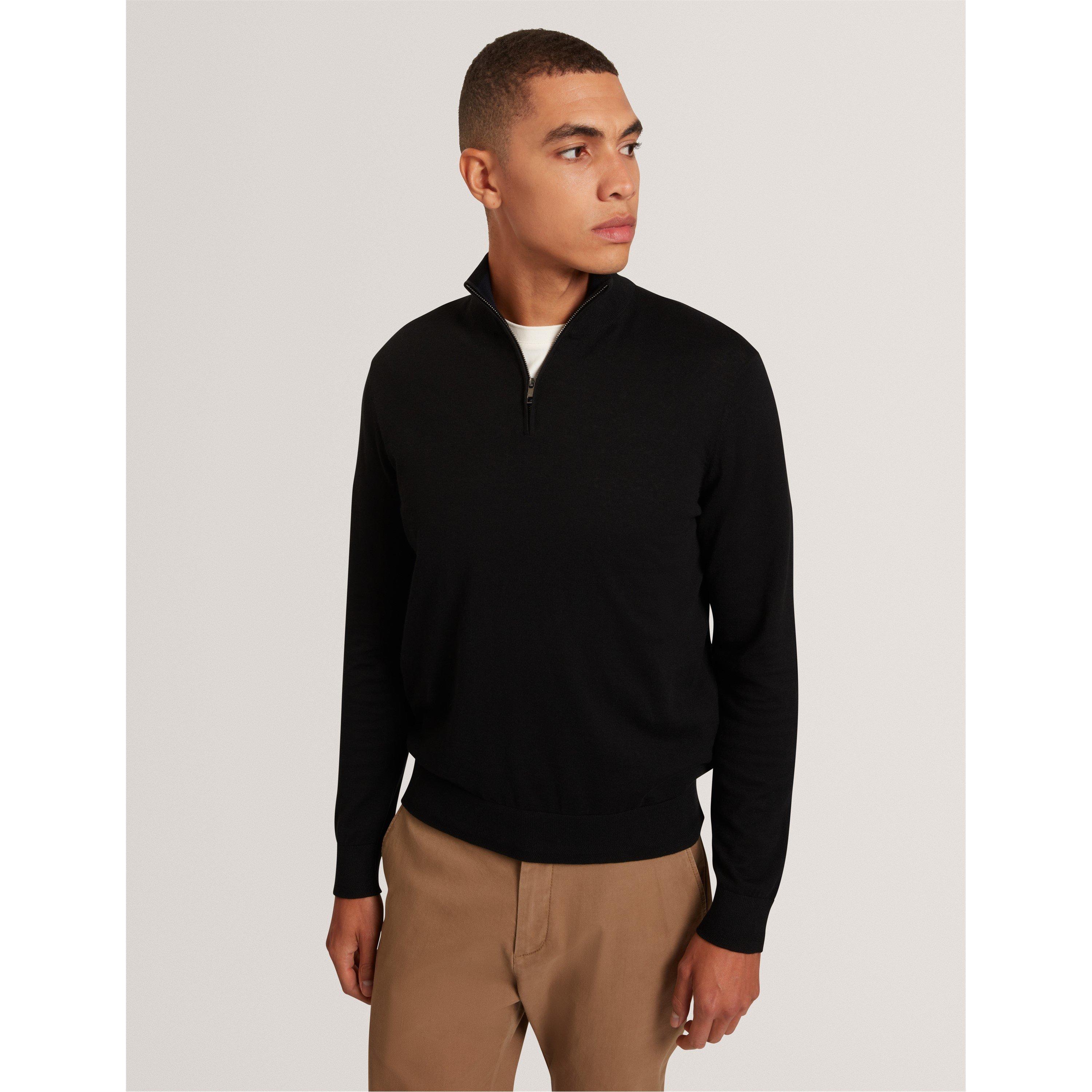 Black - Ted Baker - Men's Merino Half Zip Crew Neck Jumper - 3