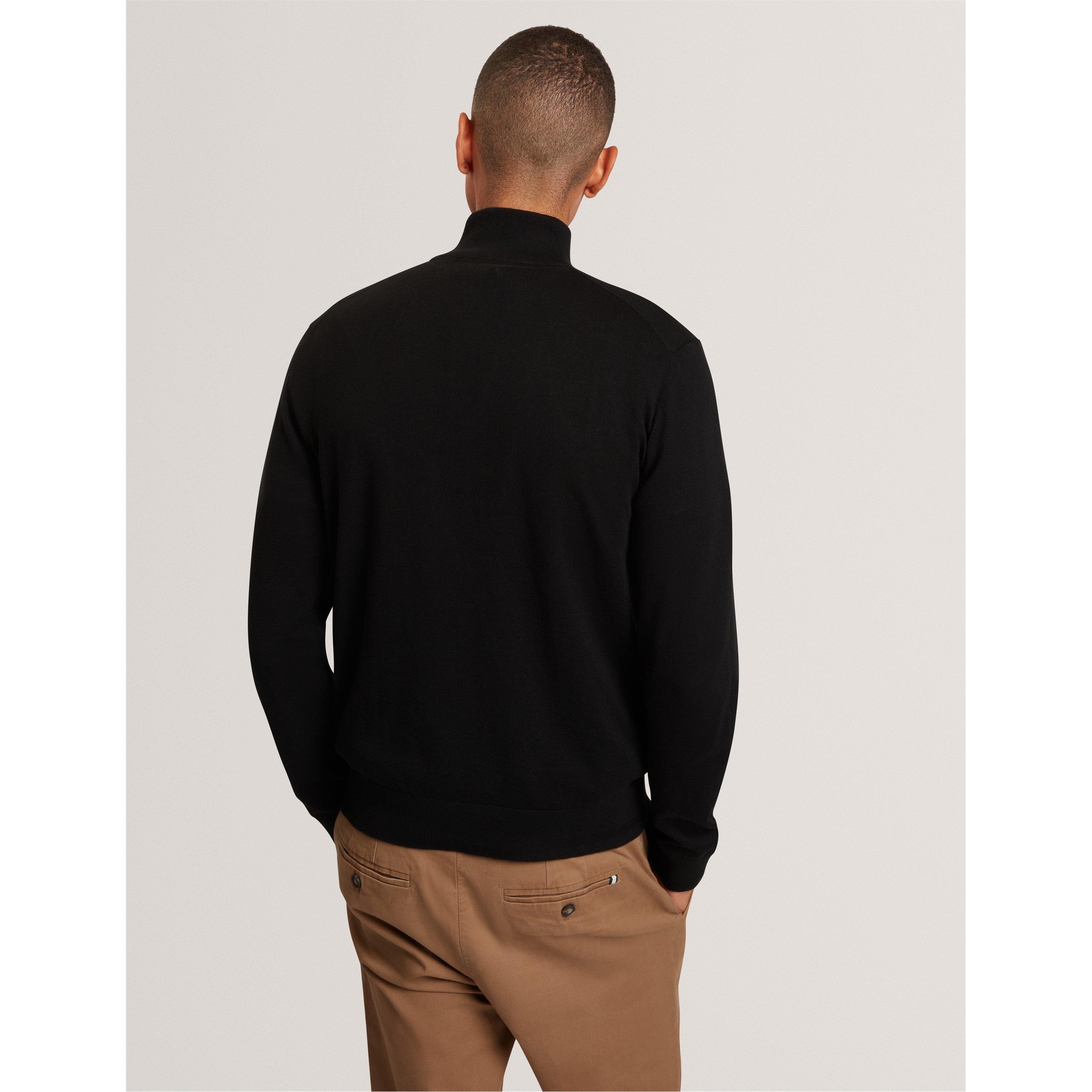 Black - Ted Baker - Men's Merino Half Zip Crew Neck Jumper - 4
