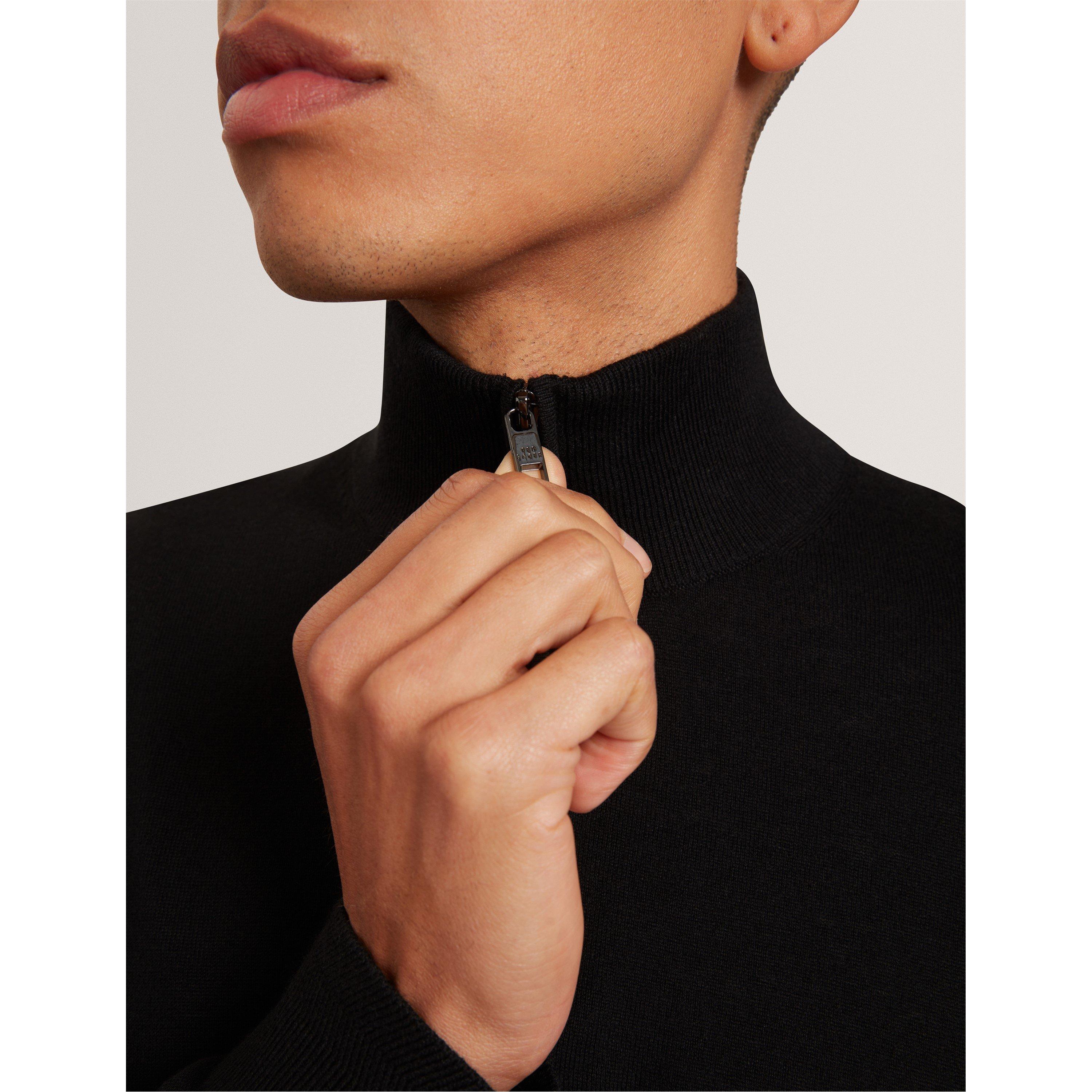 Black - Ted Baker - Men's Merino Half Zip Crew Neck Jumper - 5