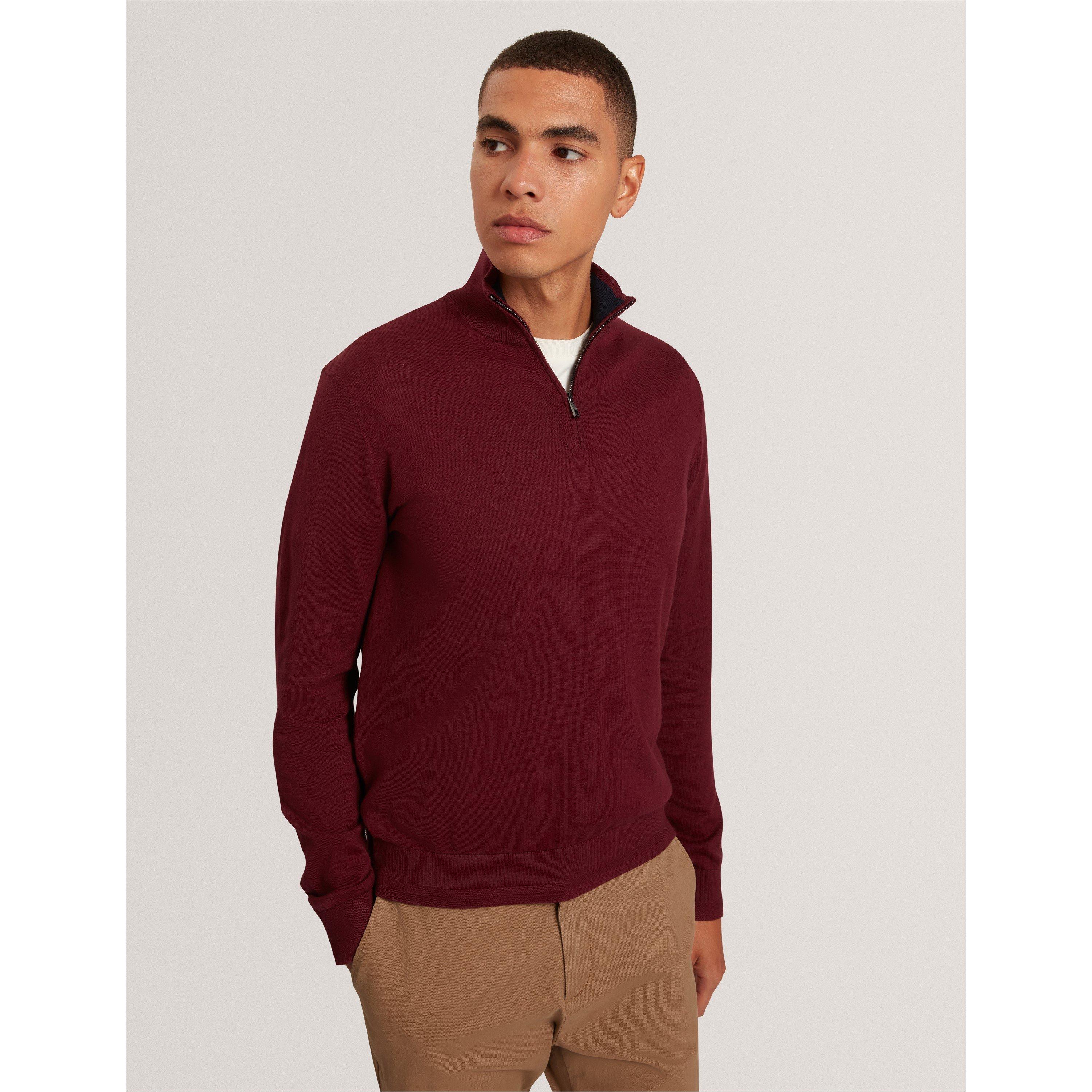 Oxblood - Ted Baker - Men's Merino Half Zip Crew Neck Jumper - 3