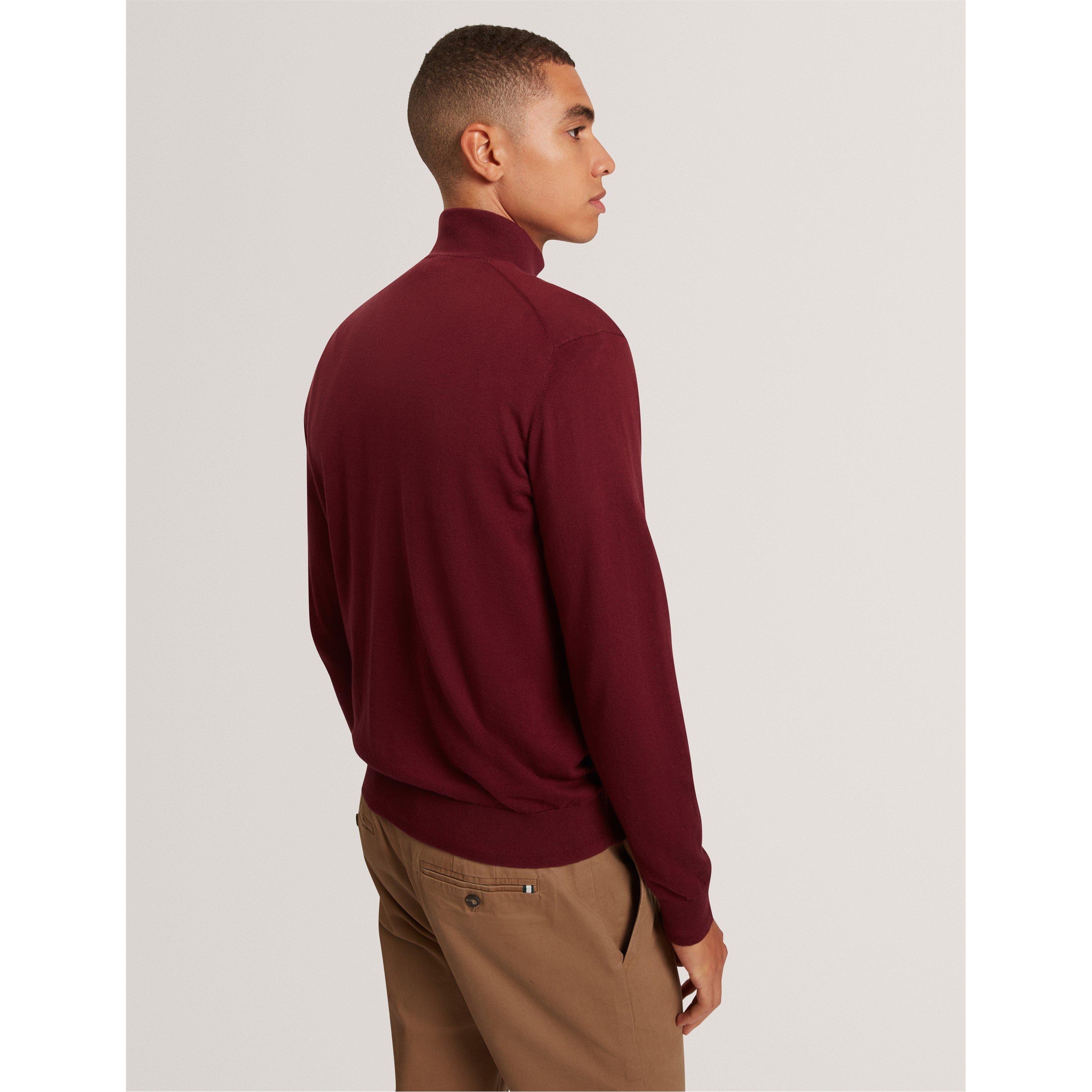 Oxblood - Ted Baker - Men's Merino Half Zip Crew Neck Jumper - 4