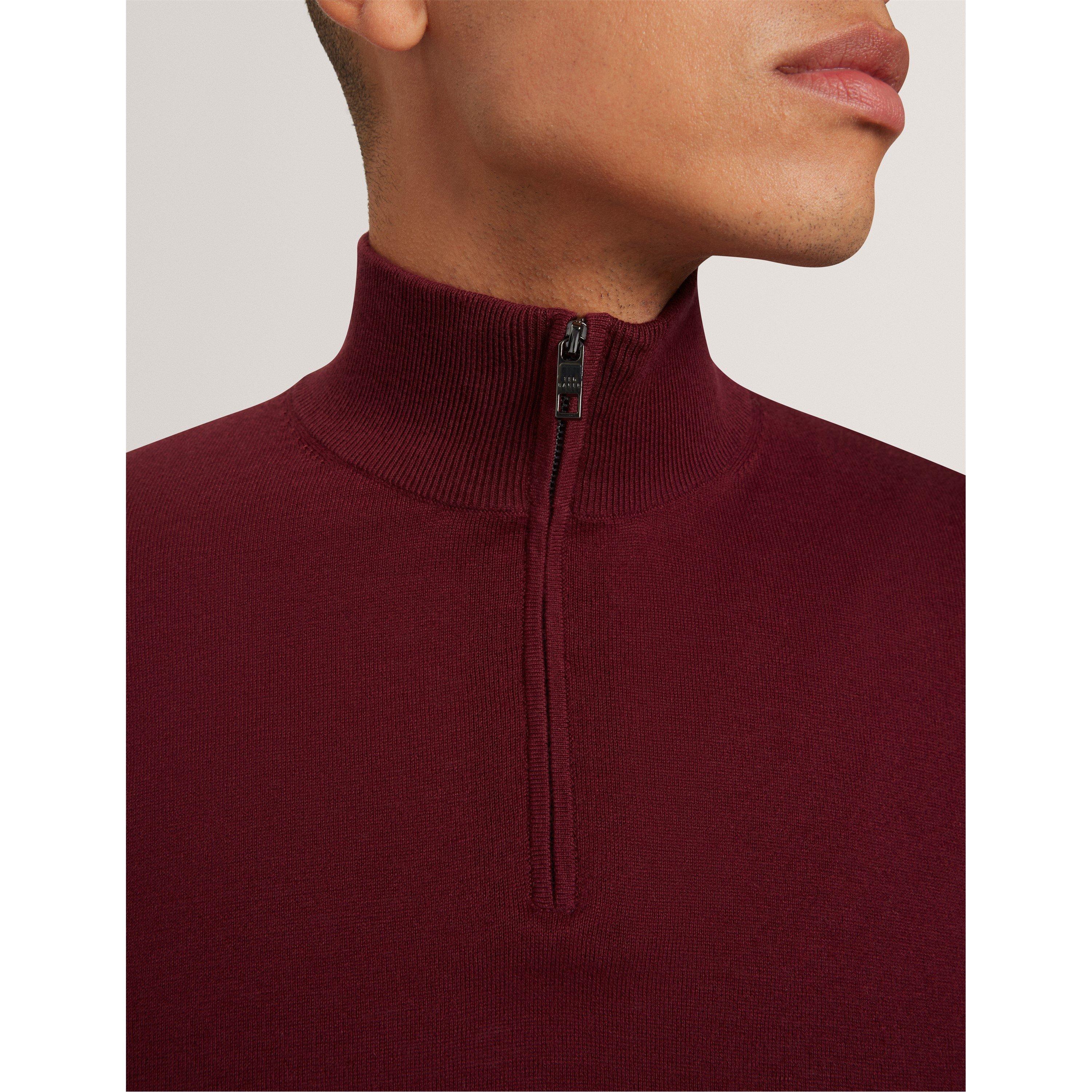 Oxblood - Ted Baker - Men's Merino Half Zip Crew Neck Jumper - 5