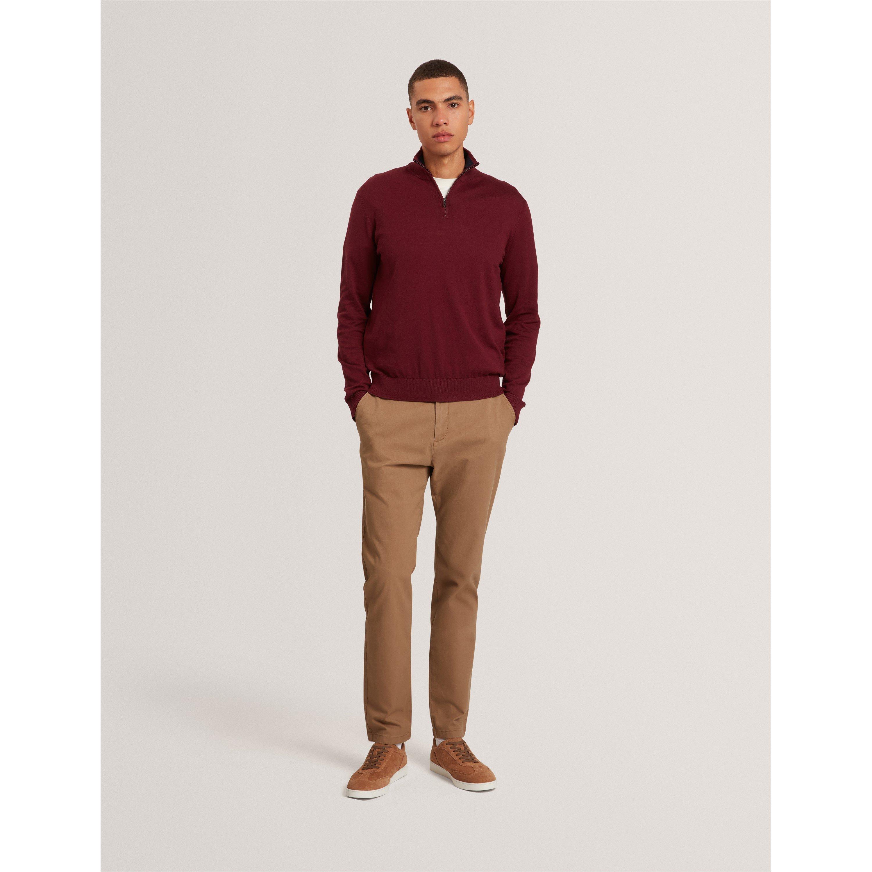 Oxblood - Ted Baker - Men's Merino Half Zip Crew Neck Jumper - 6