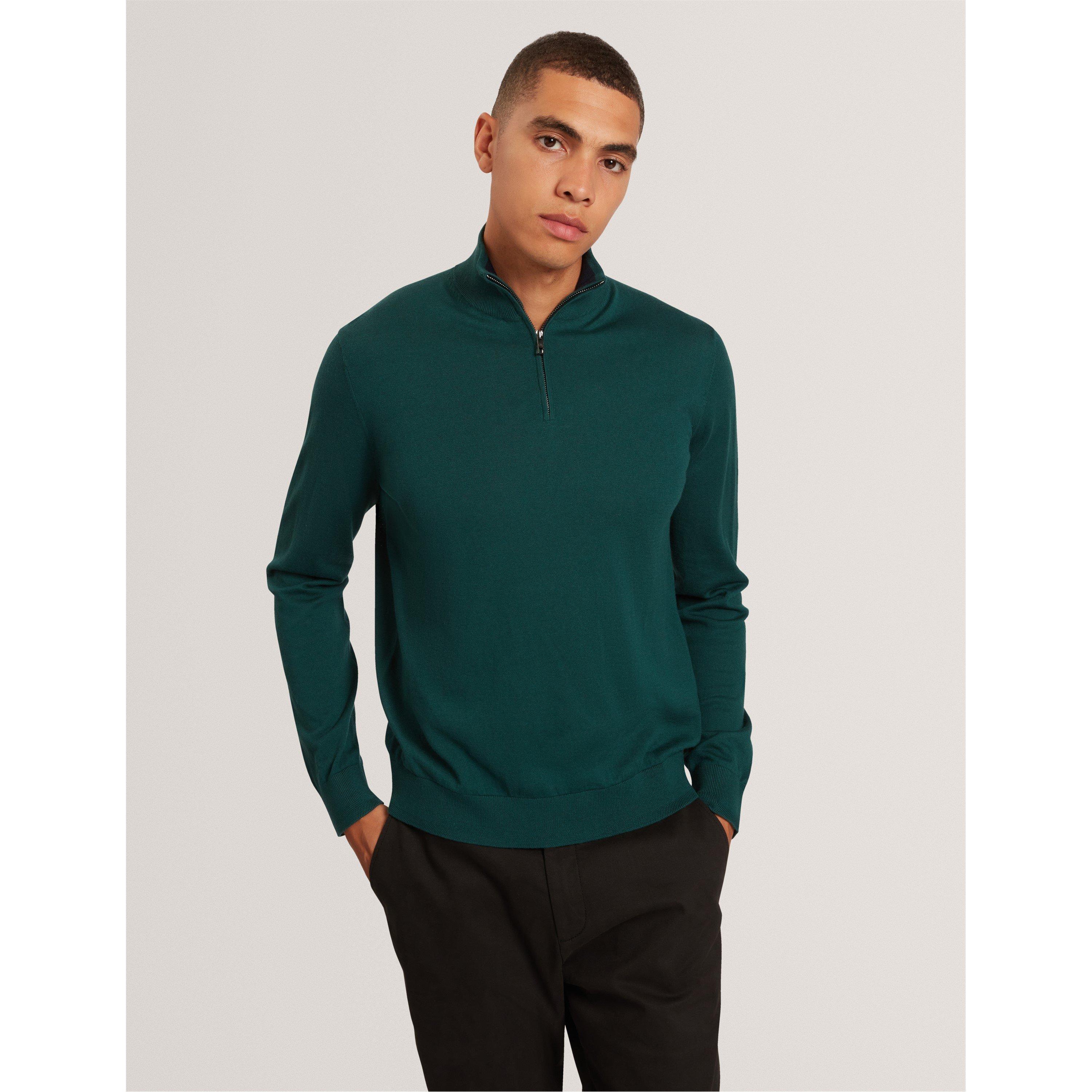 Green - Ted Baker - Men's Merino Half Zip Crew Neck Jumper - 3