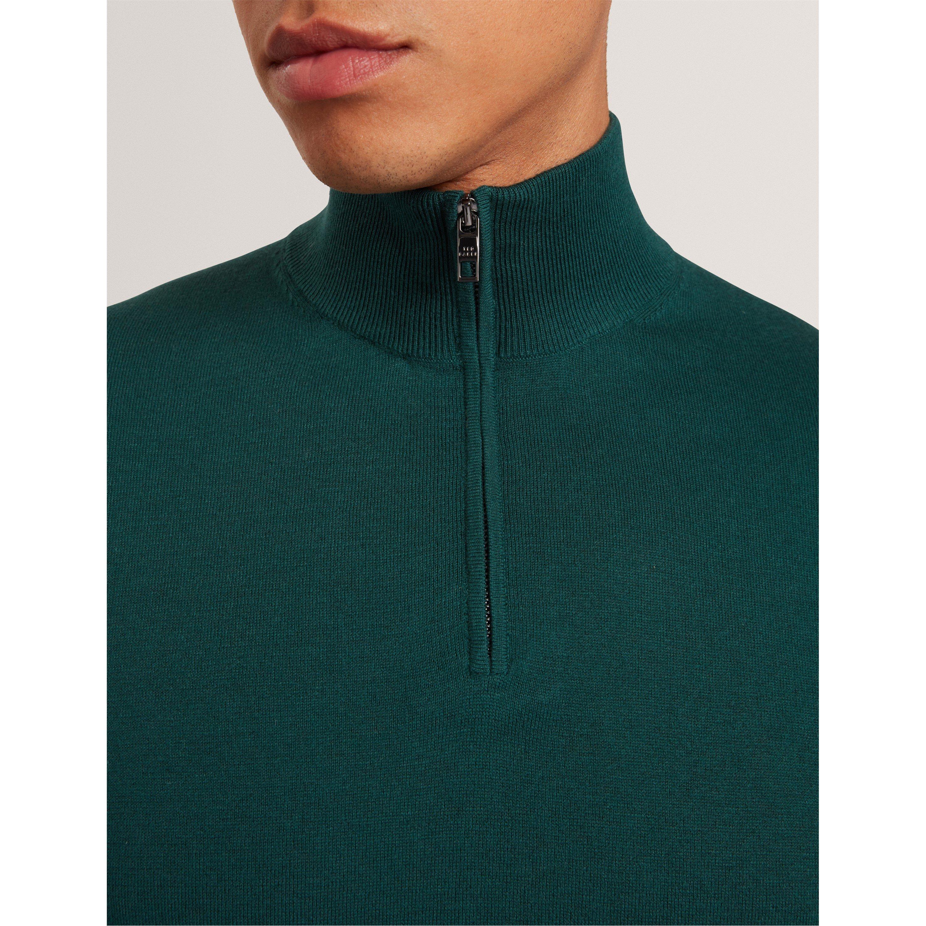 Green - Ted Baker - Men's Merino Half Zip Crew Neck Jumper - 5