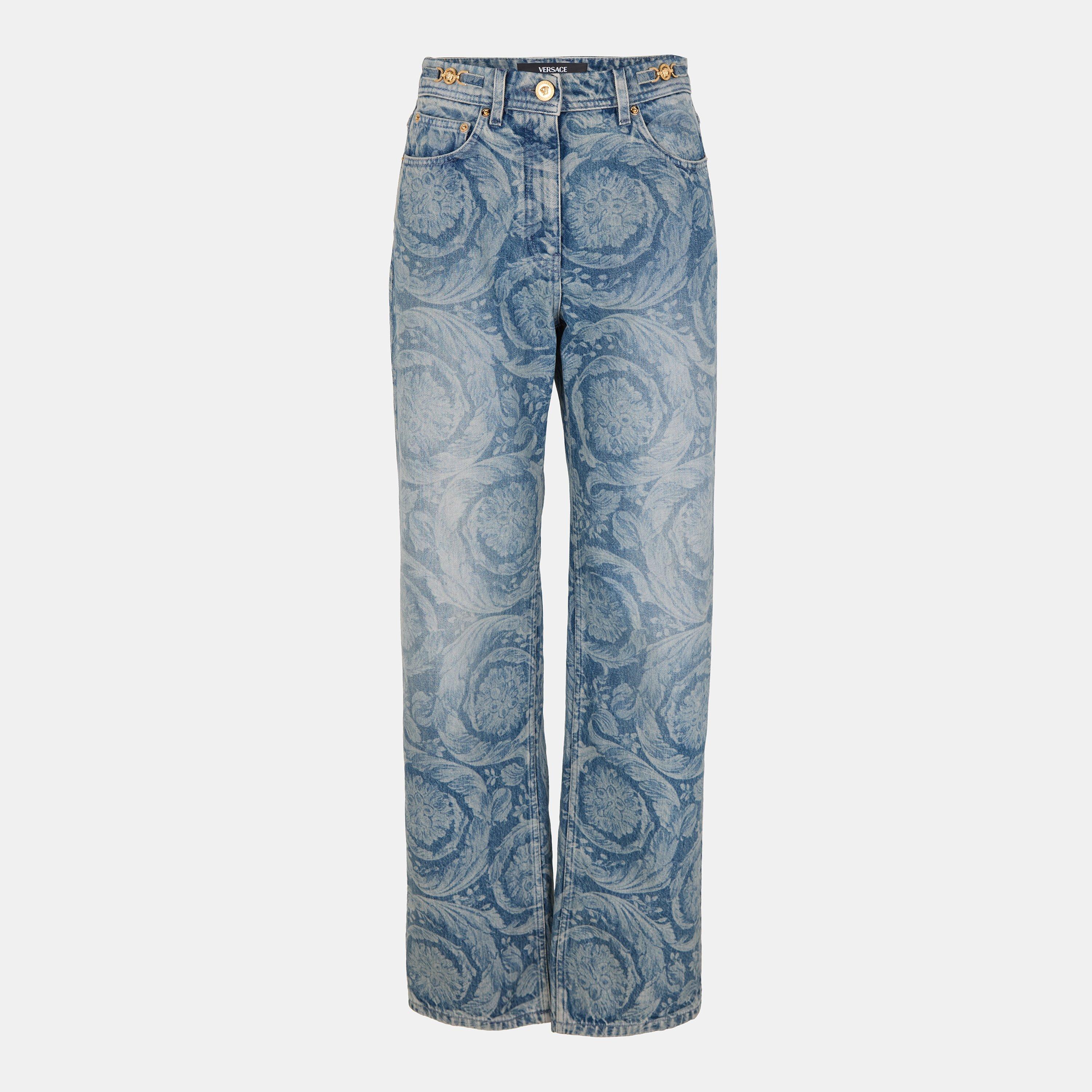 Blue - Versace - Women's High Rise Wide Leg Jeans - 1