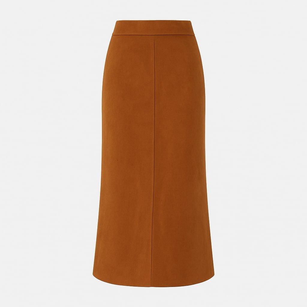 Brown - I Saw It First - Faux Suede Midi Skirt - 1
