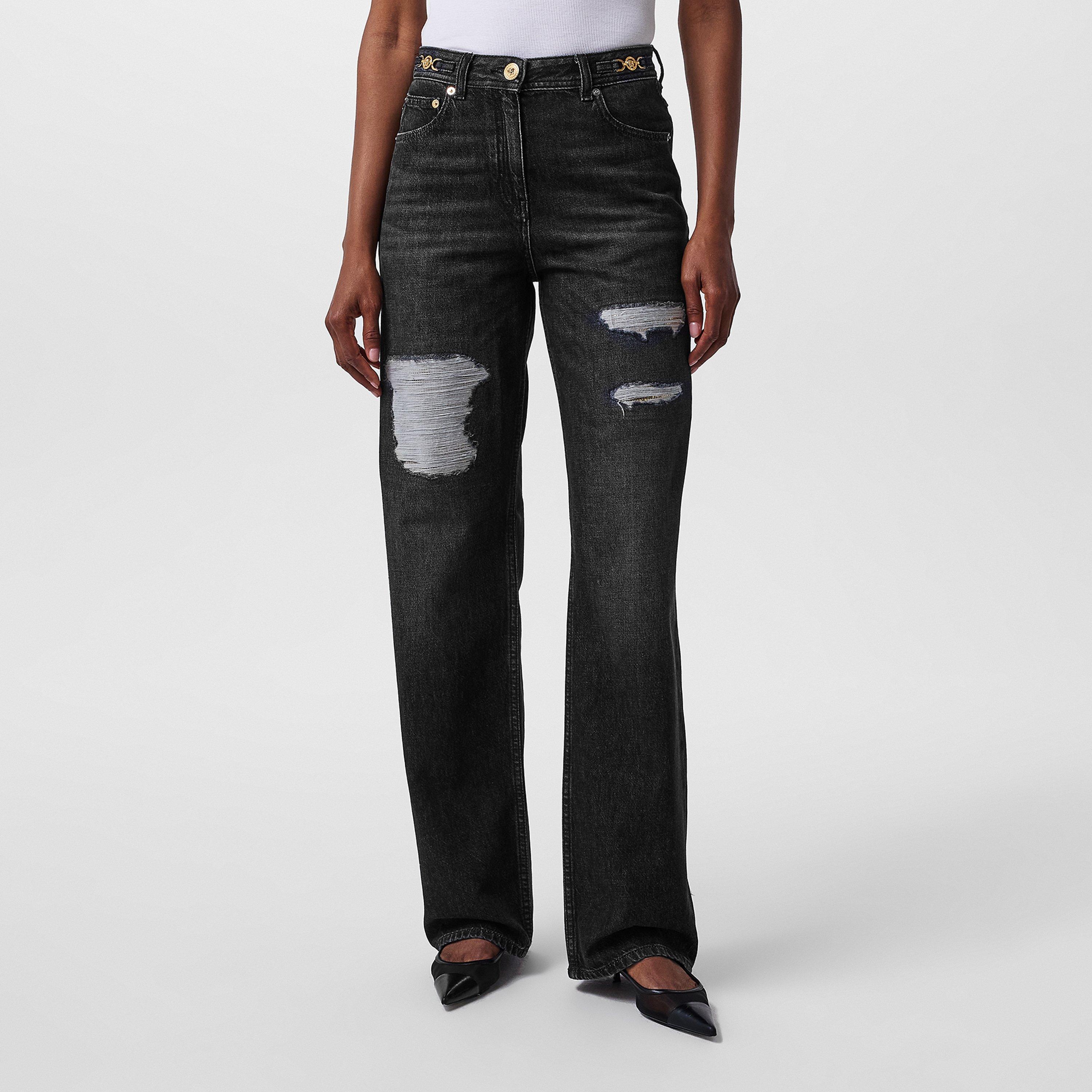 Black - Versace - Women's Wide Jeans - 3