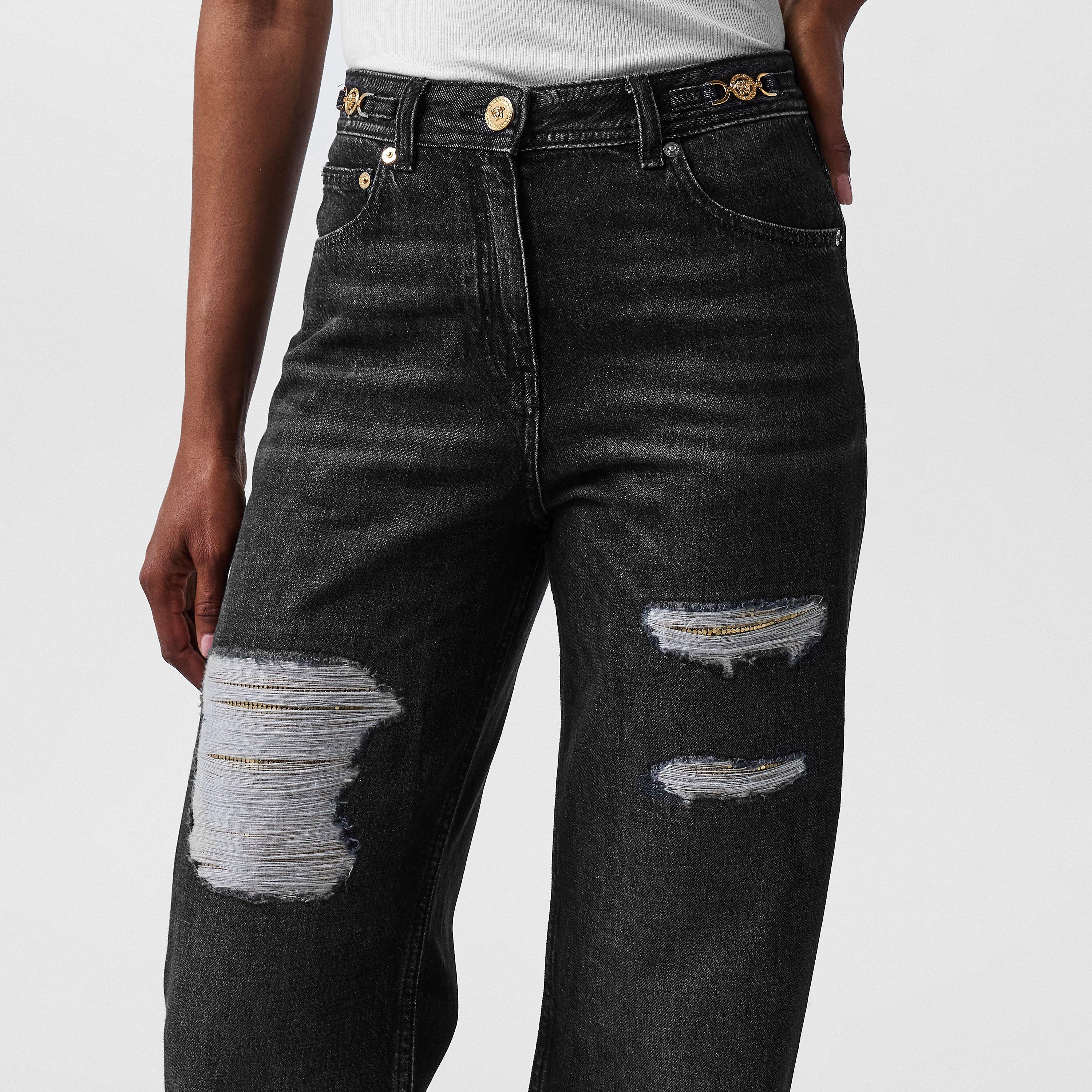 Black - Versace - Women's Wide Jeans - 5