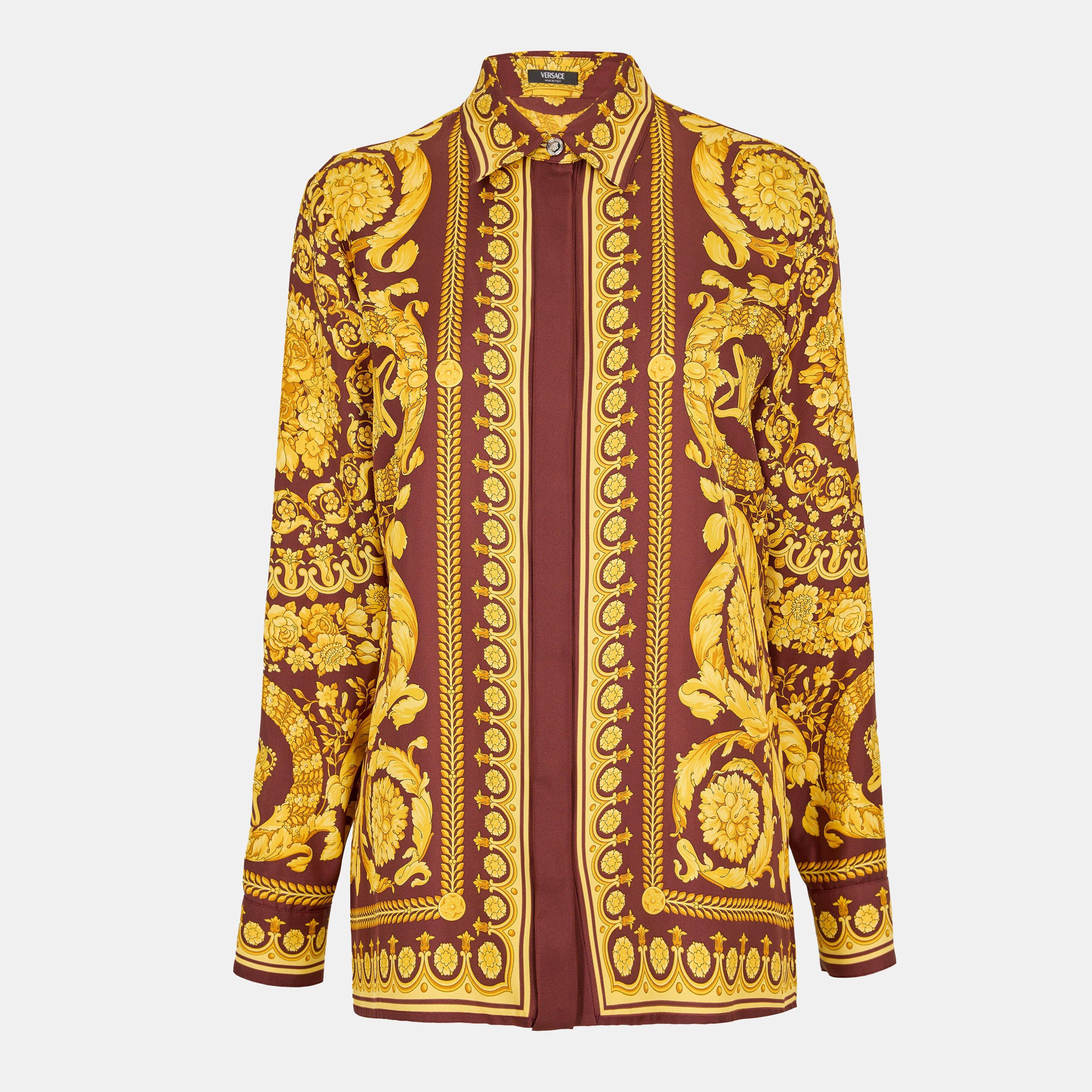 Burgundy Gold - Versace - Women's Long Sleeve Patterned Shirt - 1