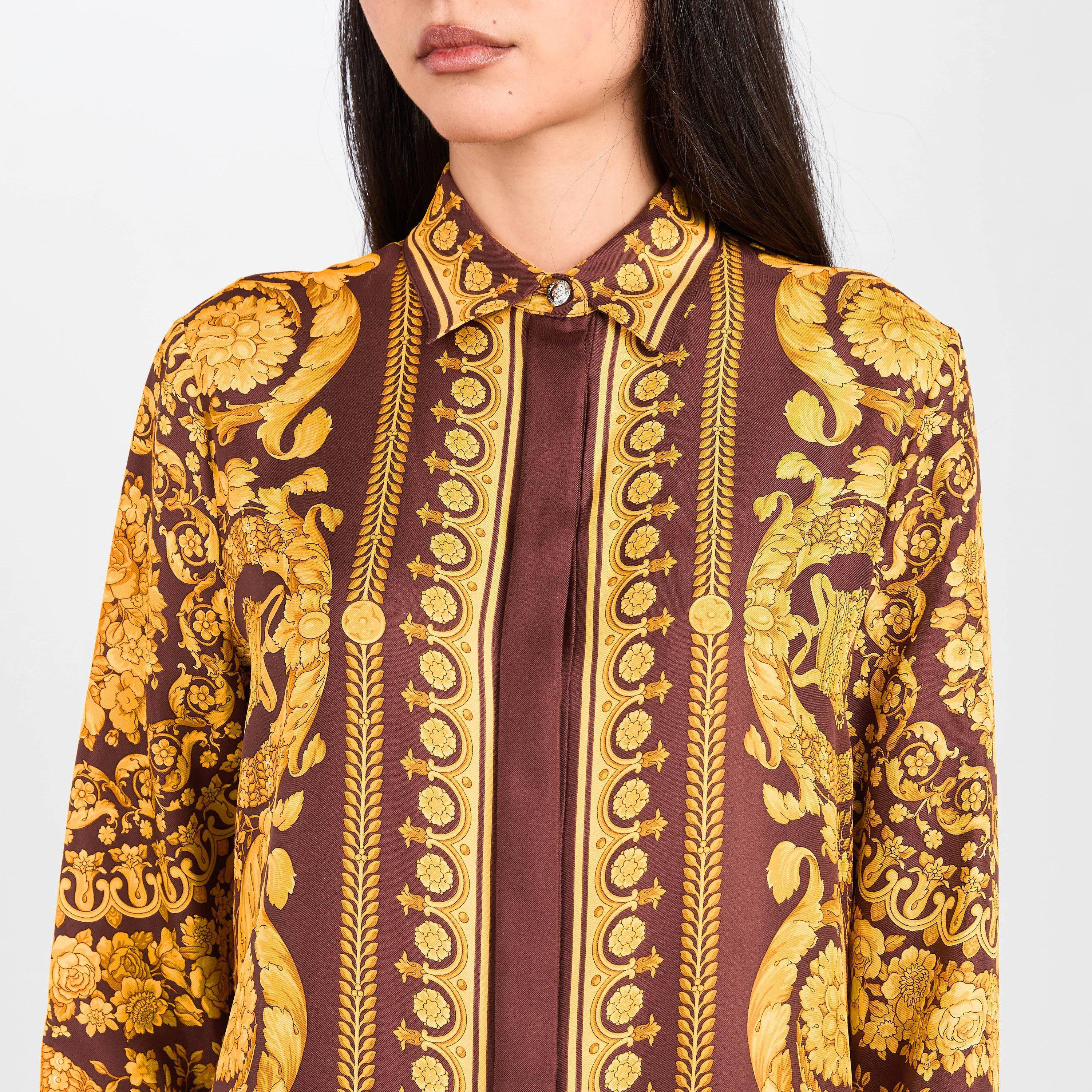 Burgundy Gold - Versace - Women's Long Sleeve Patterned Shirt - 5