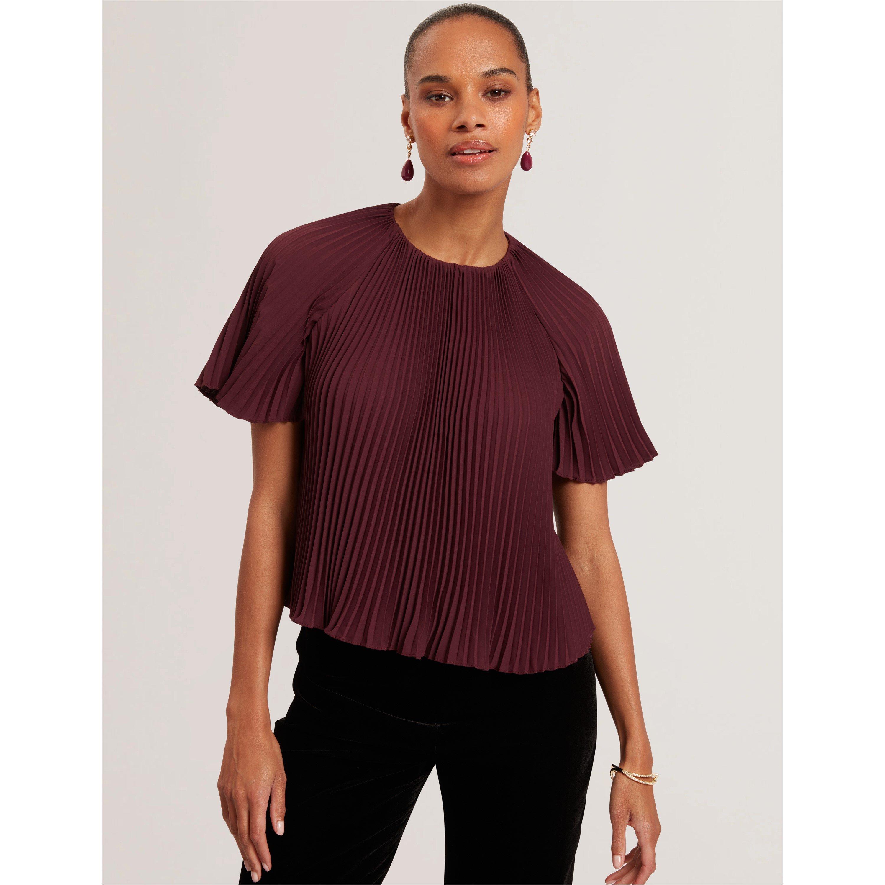 Oxblood - Ted Baker - Women's Short Sleeve Pleated Top - 2